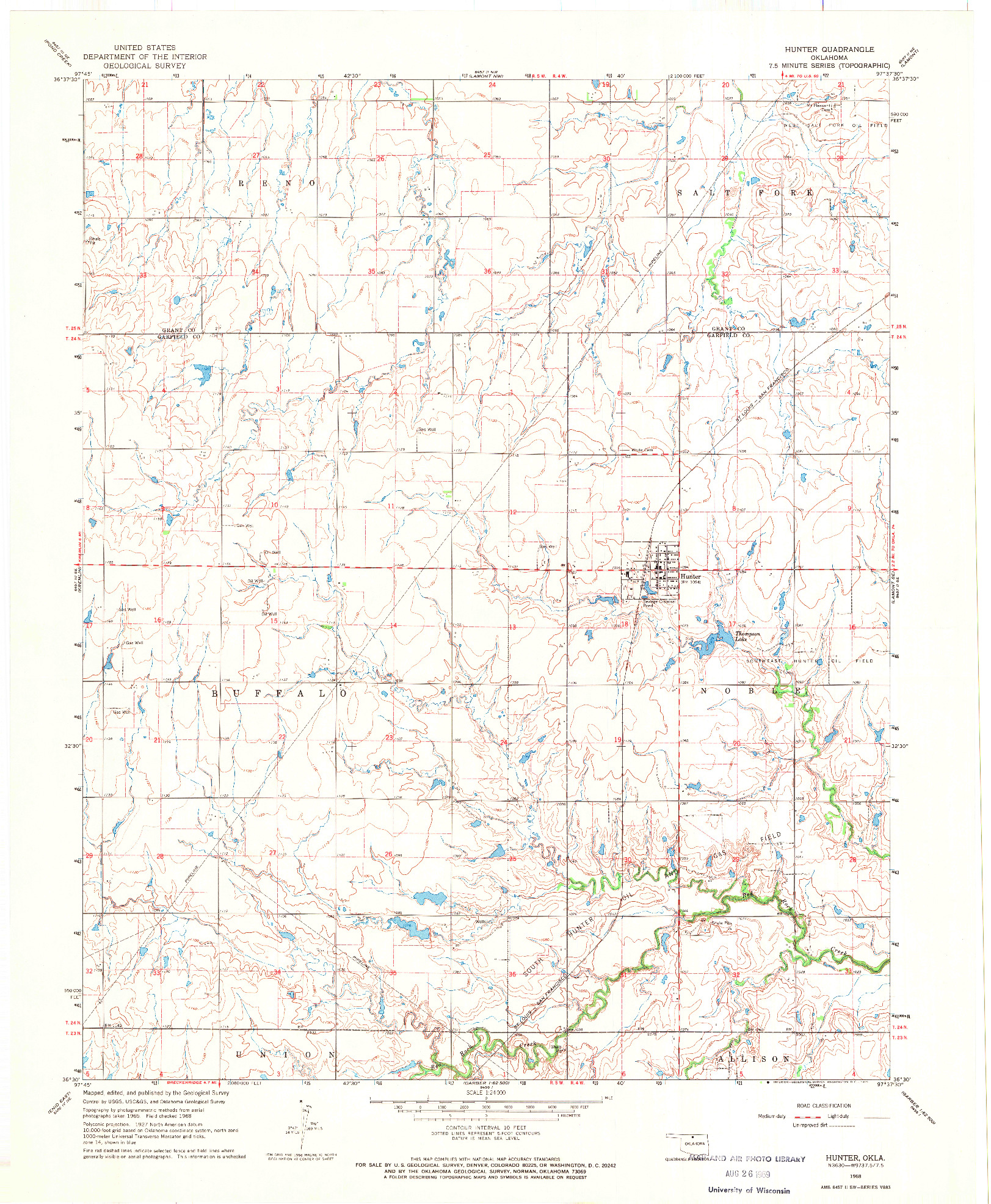 USGS 1:24000-SCALE QUADRANGLE FOR HUNTER, OK 1968