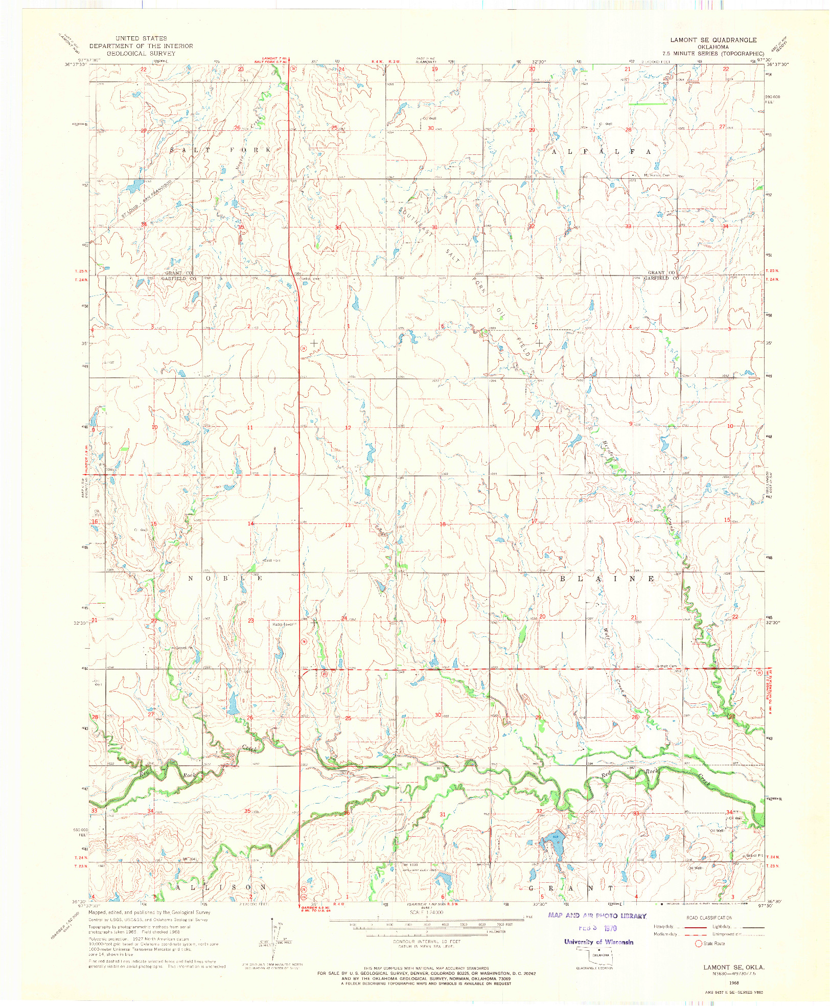 USGS 1:24000-SCALE QUADRANGLE FOR LAMONT SE, OK 1968