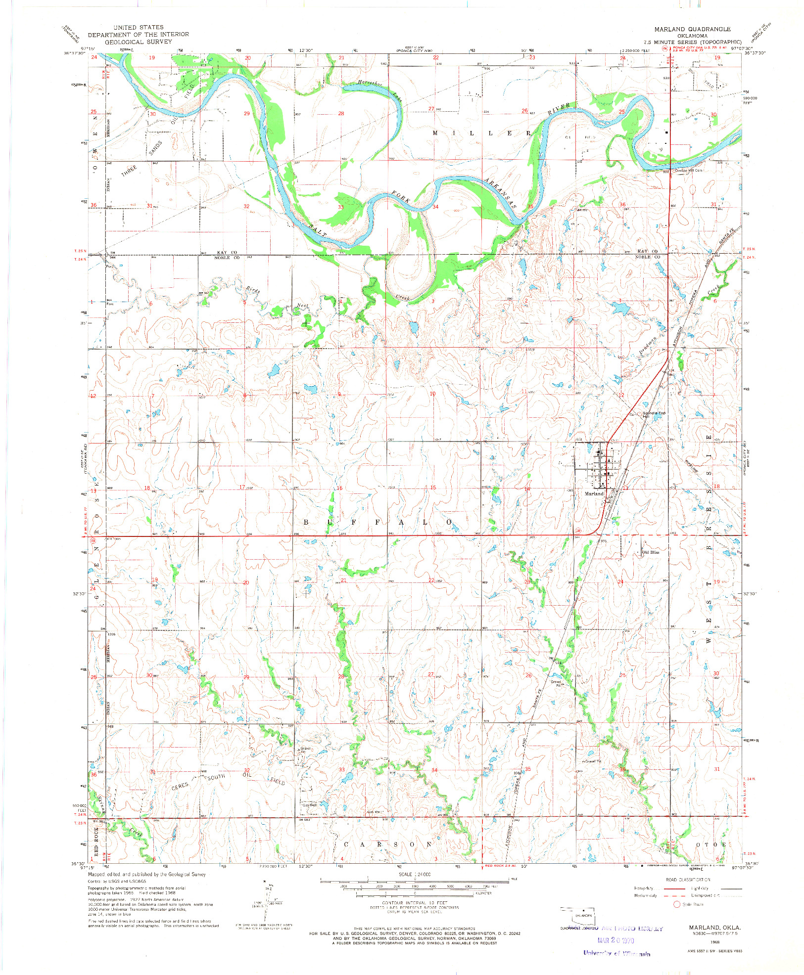 USGS 1:24000-SCALE QUADRANGLE FOR MARLAND, OK 1968