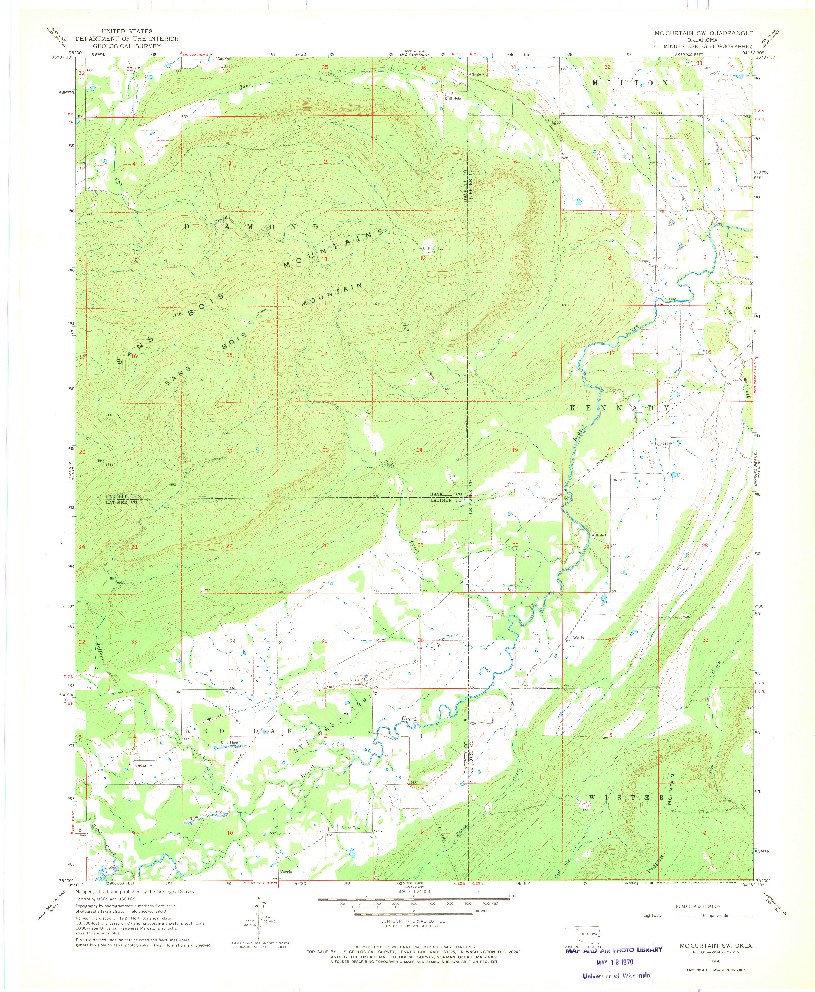 USGS 1:24000-SCALE QUADRANGLE FOR MC CURTAIN SW, OK 1968