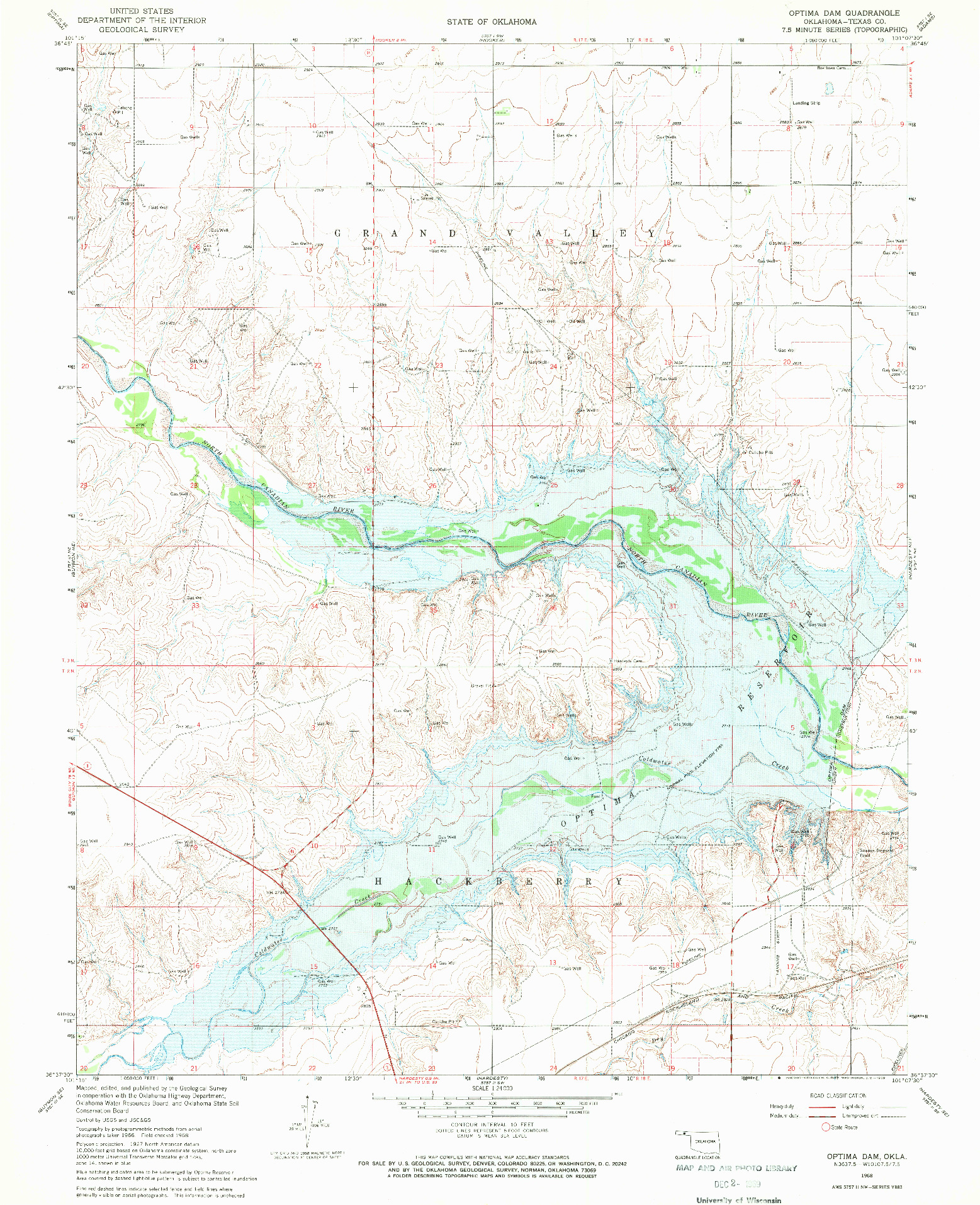 USGS 1:24000-SCALE QUADRANGLE FOR OPTIMA DAM, OK 1968