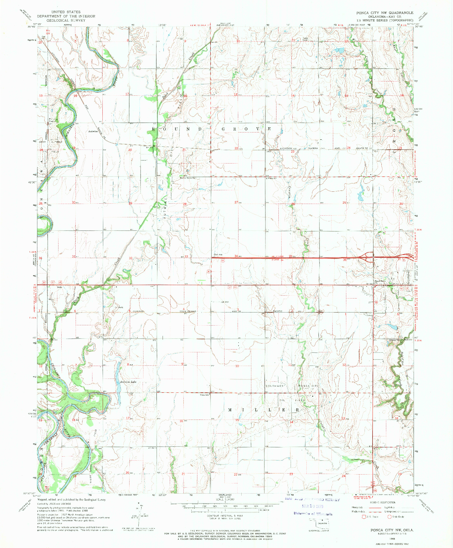 USGS 1:24000-SCALE QUADRANGLE FOR PONCA CITY NW, OK 1968