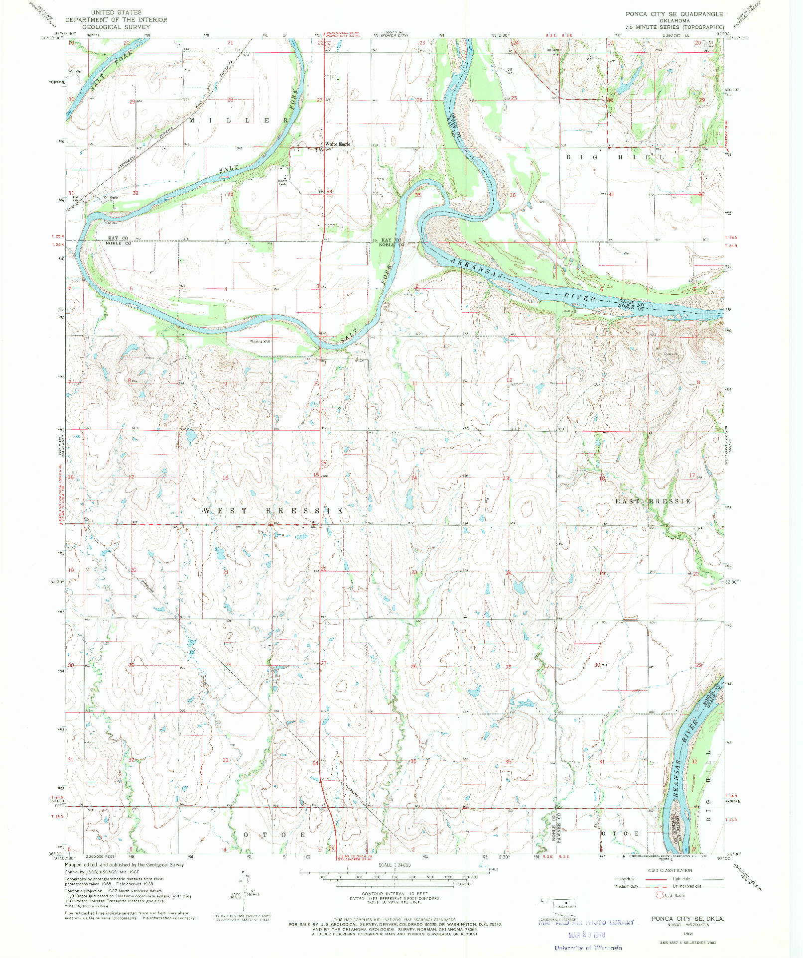 USGS 1:24000-SCALE QUADRANGLE FOR PONCA CITY SE, OK 1968