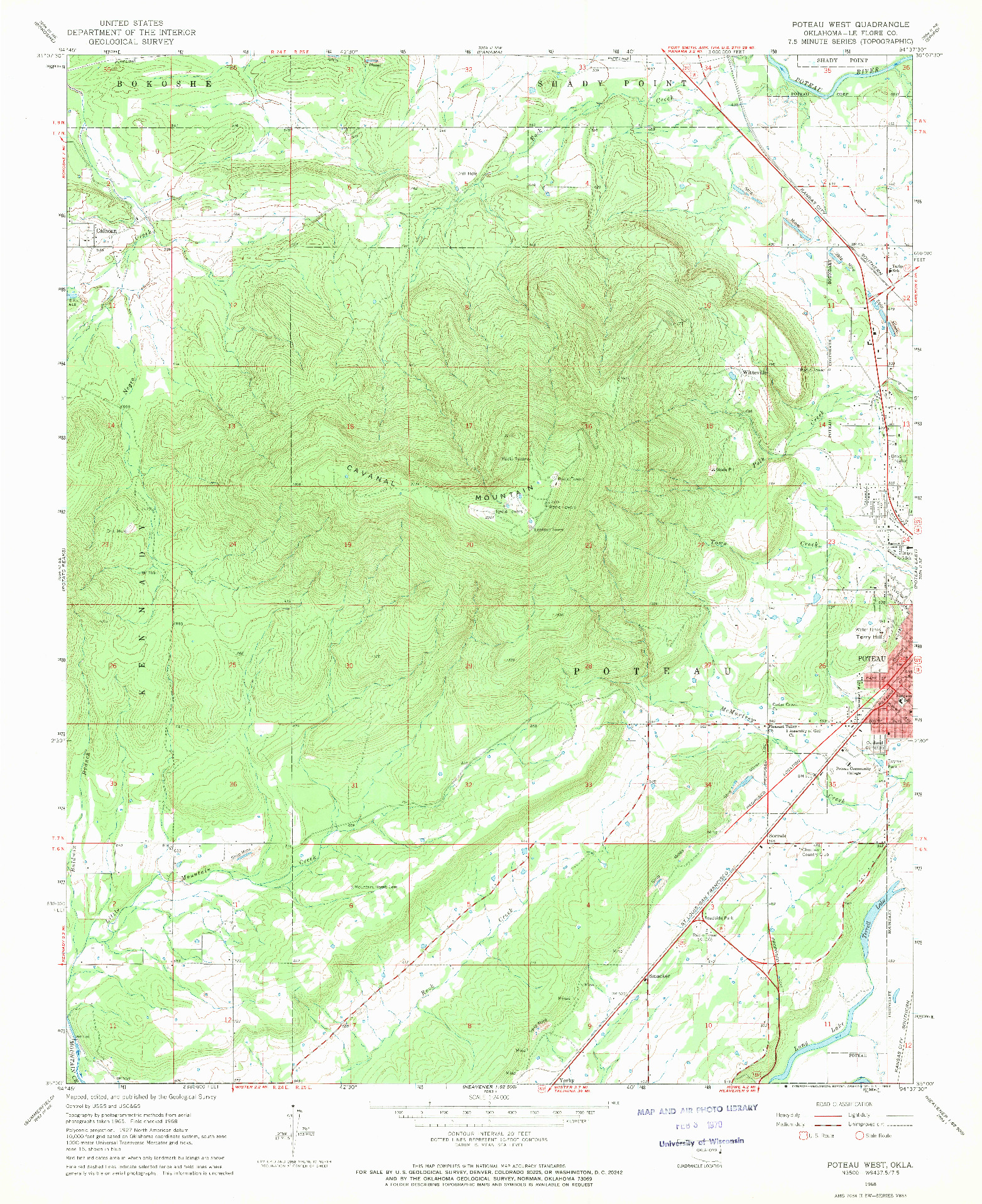 USGS 1:24000-SCALE QUADRANGLE FOR POTEAU WEST, OK 1968