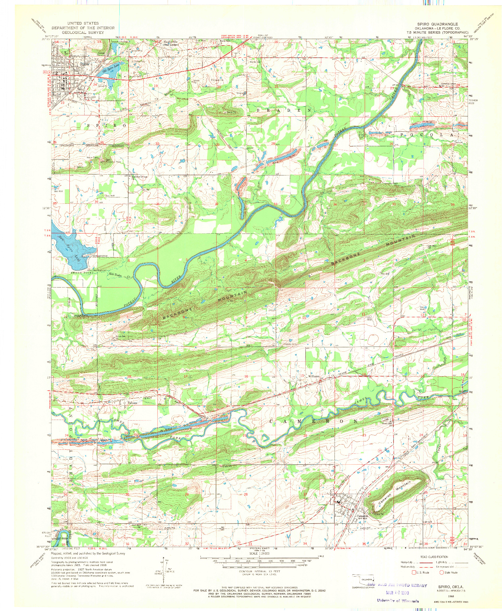 USGS 1:24000-SCALE QUADRANGLE FOR SPIRO, OK 1968