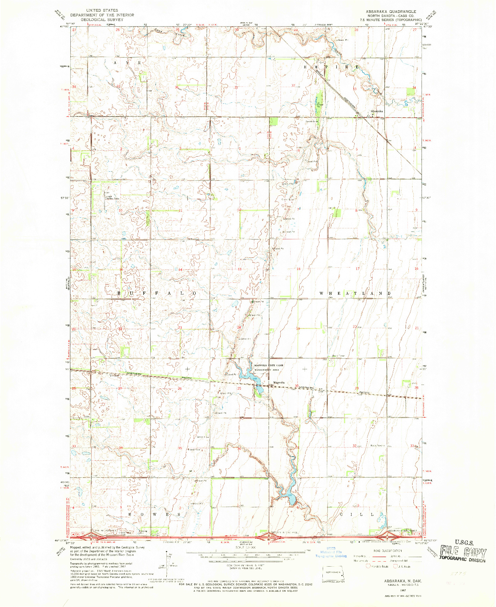 USGS 1:24000-SCALE QUADRANGLE FOR ABSARAKA, ND 1967