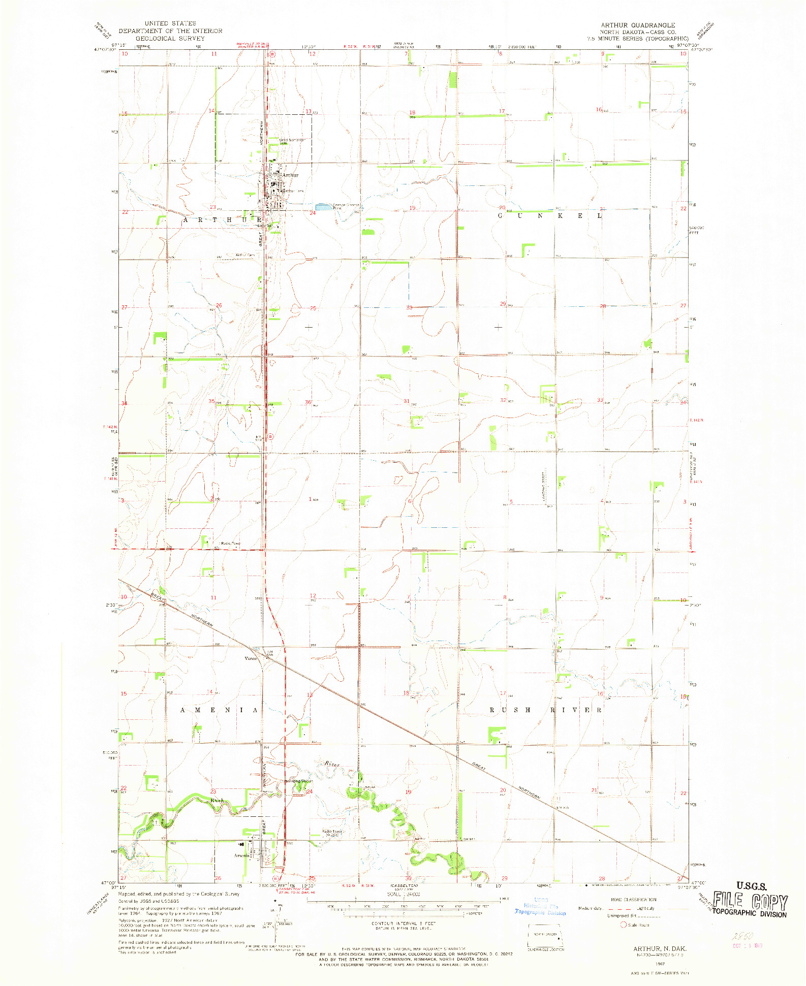 USGS 1:24000-SCALE QUADRANGLE FOR ARTHUR, ND 1967