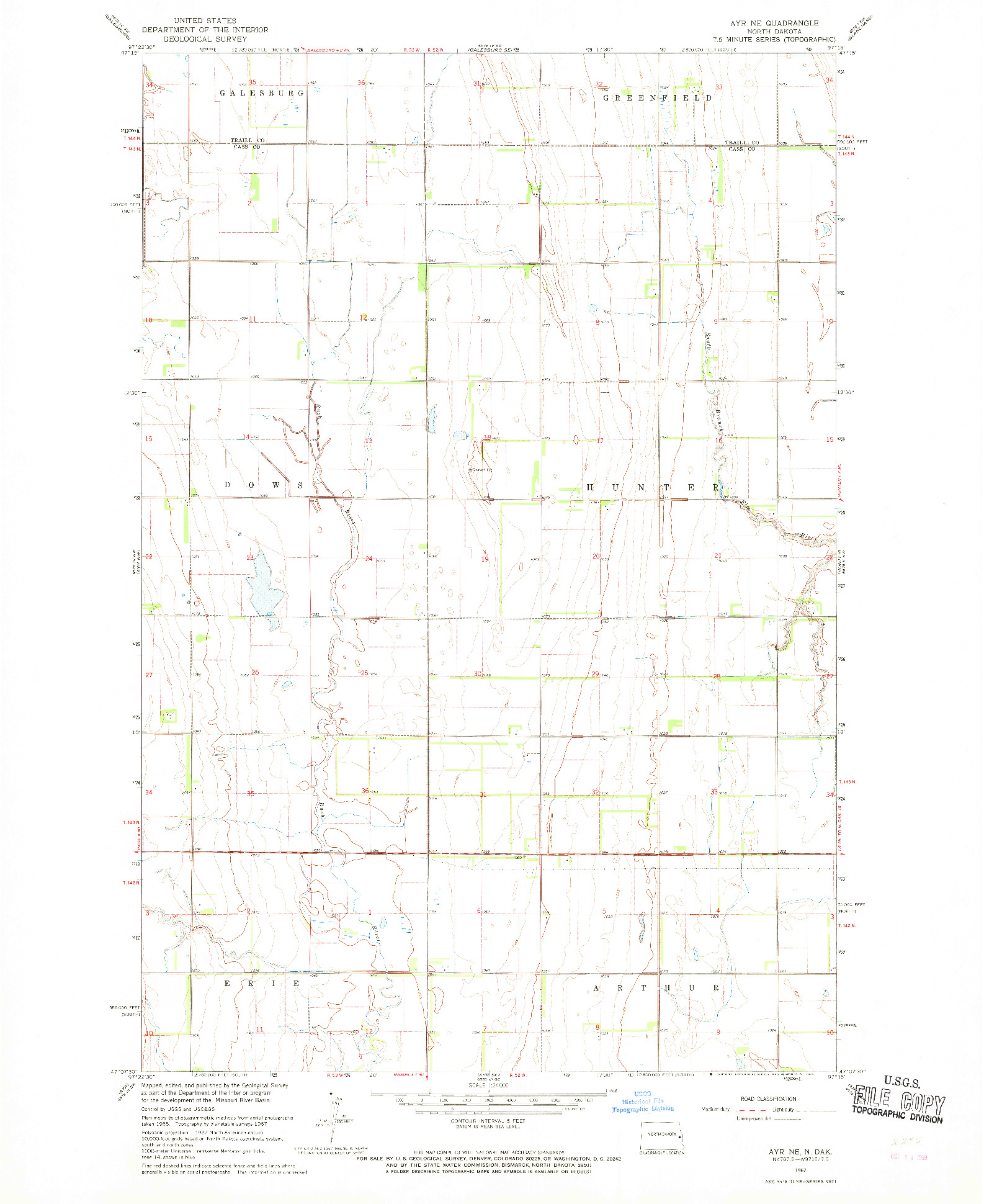 USGS 1:24000-SCALE QUADRANGLE FOR AYR NE, ND 1967