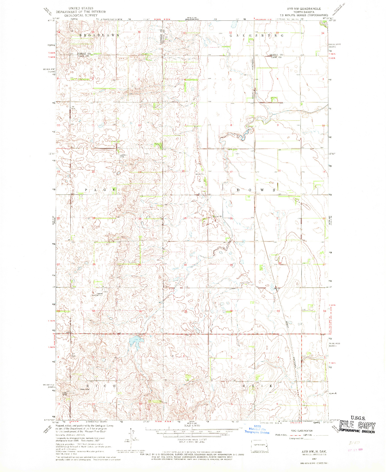 USGS 1:24000-SCALE QUADRANGLE FOR AYR NW, ND 1967