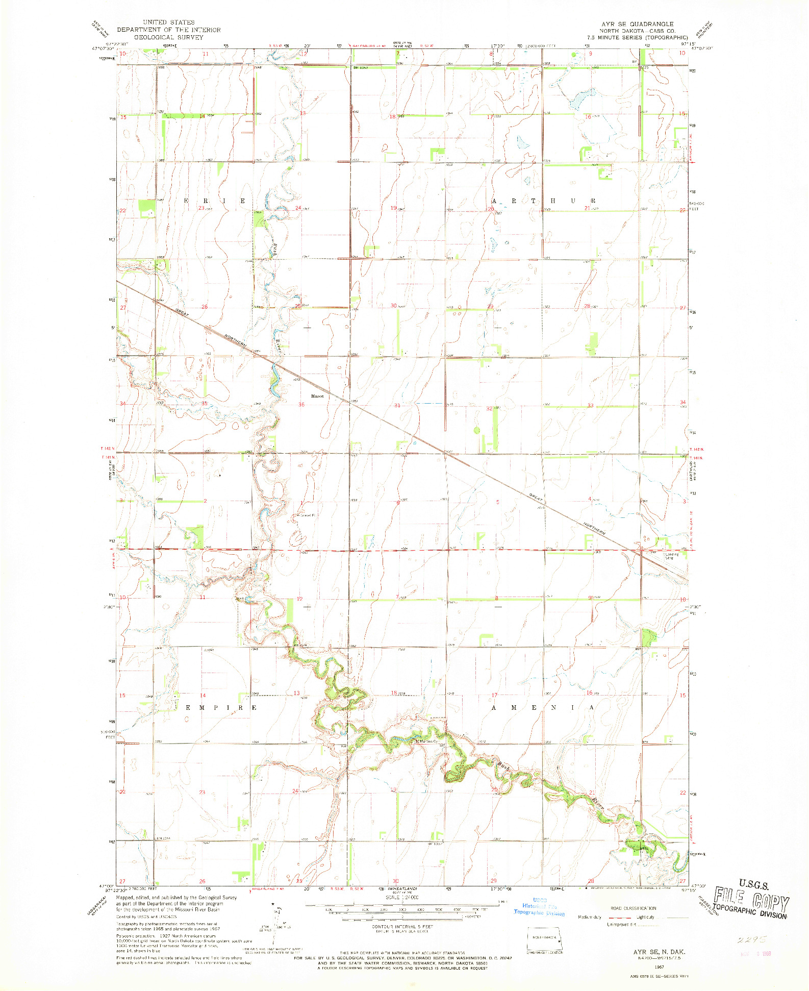 USGS 1:24000-SCALE QUADRANGLE FOR AYR SE, ND 1967