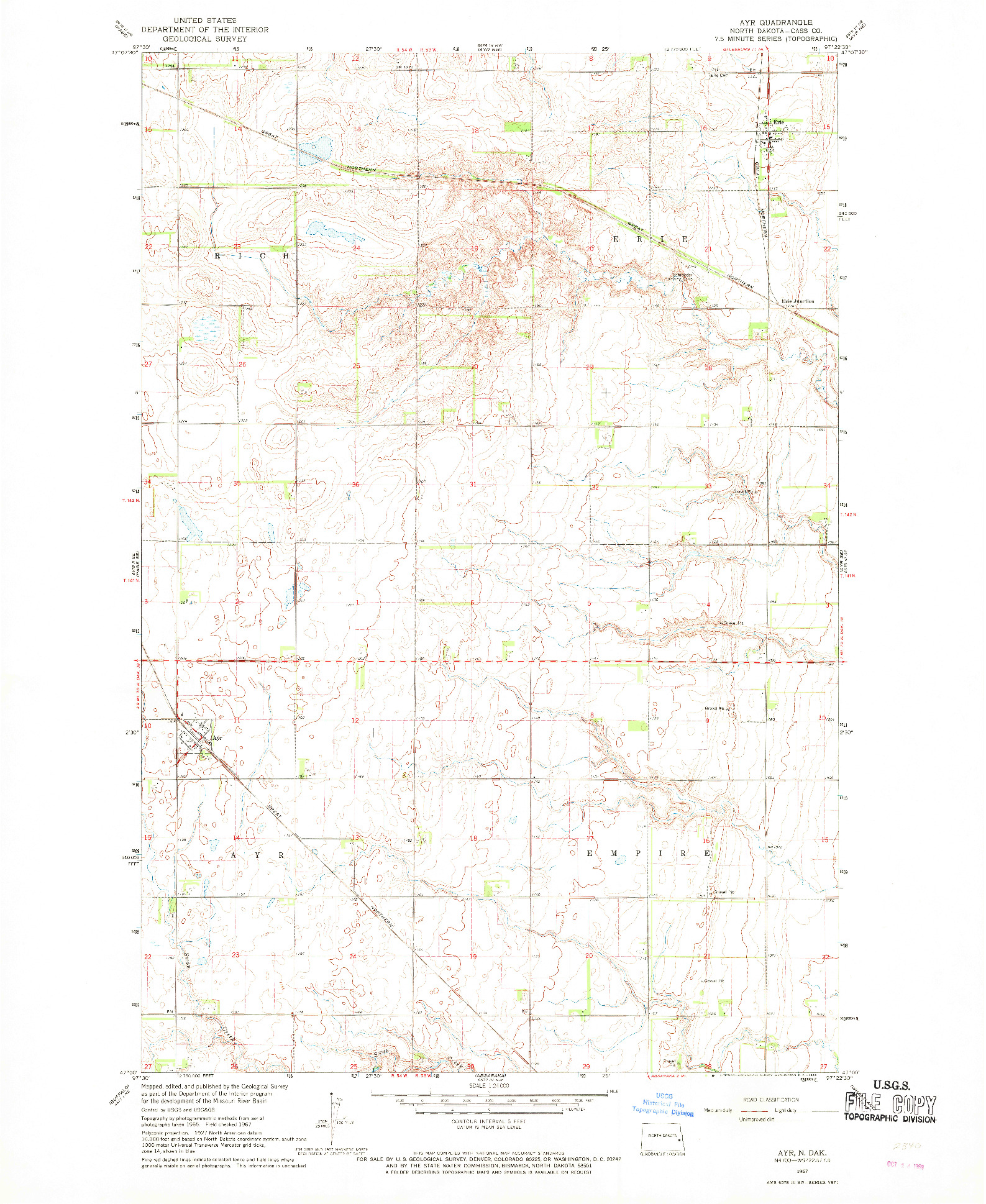 USGS 1:24000-SCALE QUADRANGLE FOR AYR, ND 1967