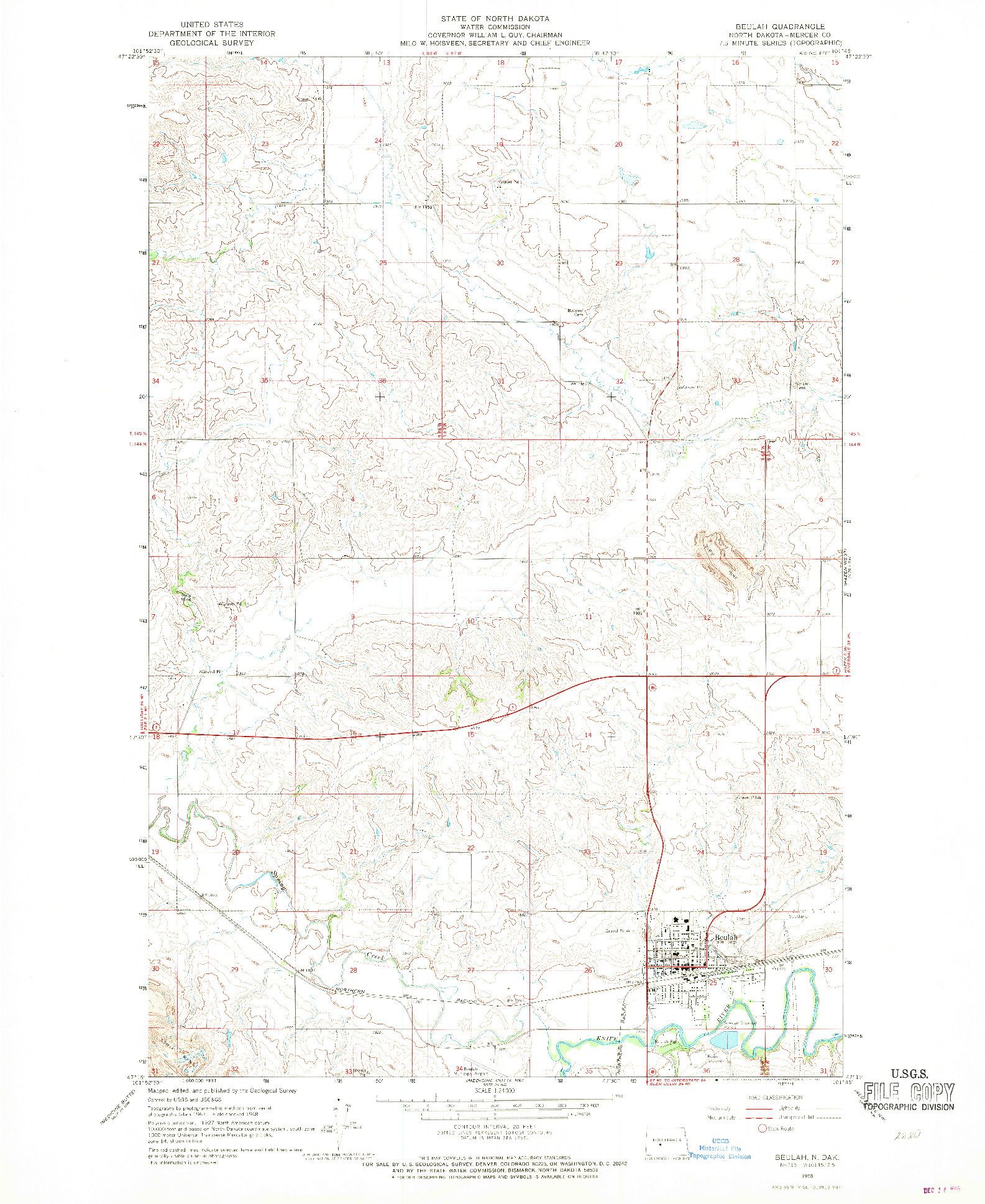 USGS 1:24000-SCALE QUADRANGLE FOR BEULAH, ND 1968