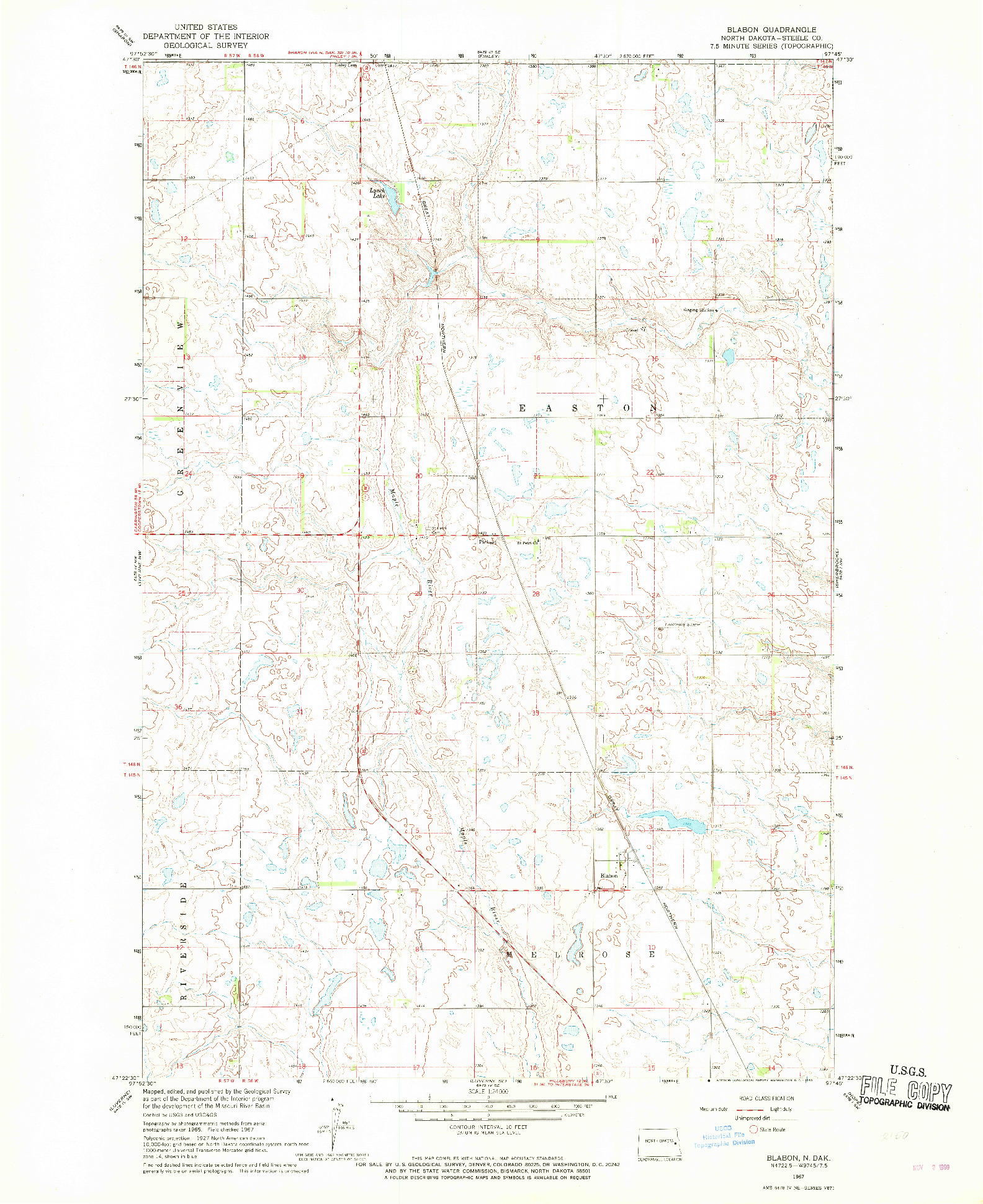 USGS 1:24000-SCALE QUADRANGLE FOR BLABON, ND 1967
