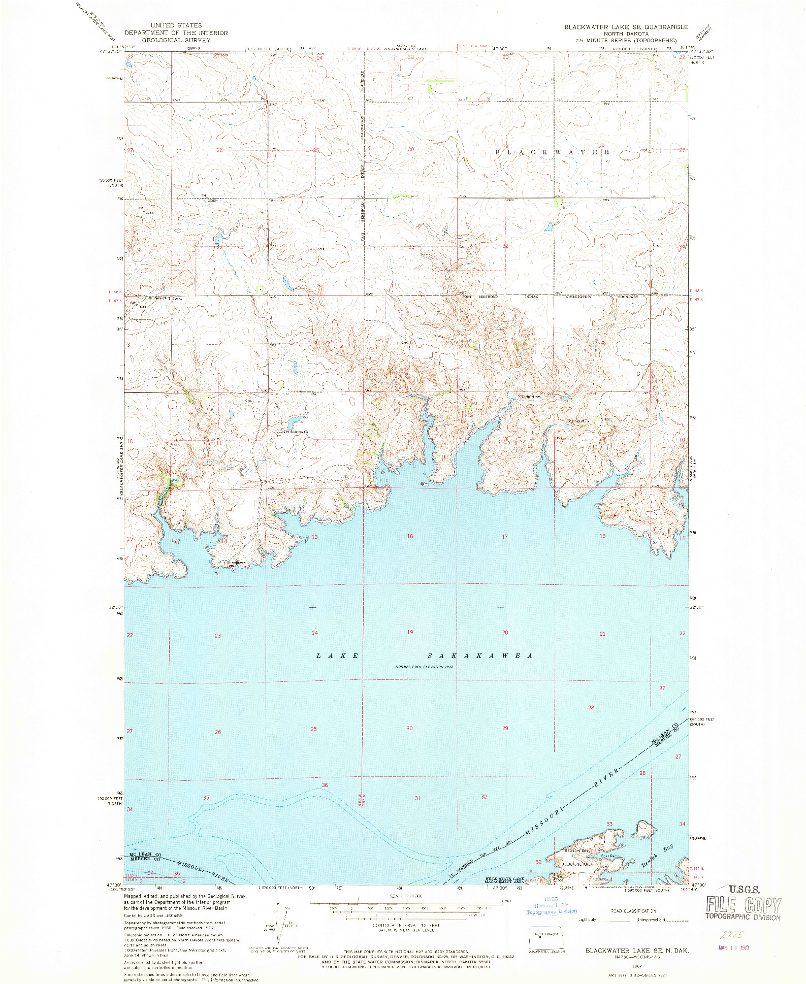 USGS 1:24000-SCALE QUADRANGLE FOR BLACKWATER LAKE SE, ND 1967