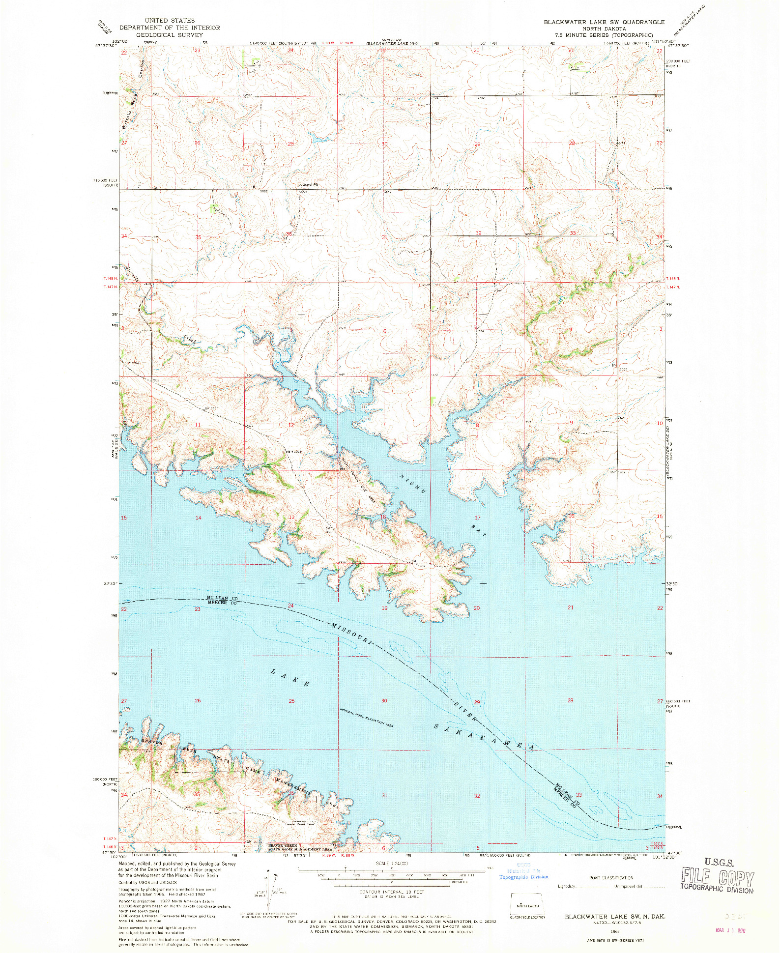 USGS 1:24000-SCALE QUADRANGLE FOR BLACKWATER LAKE SW, ND 1967