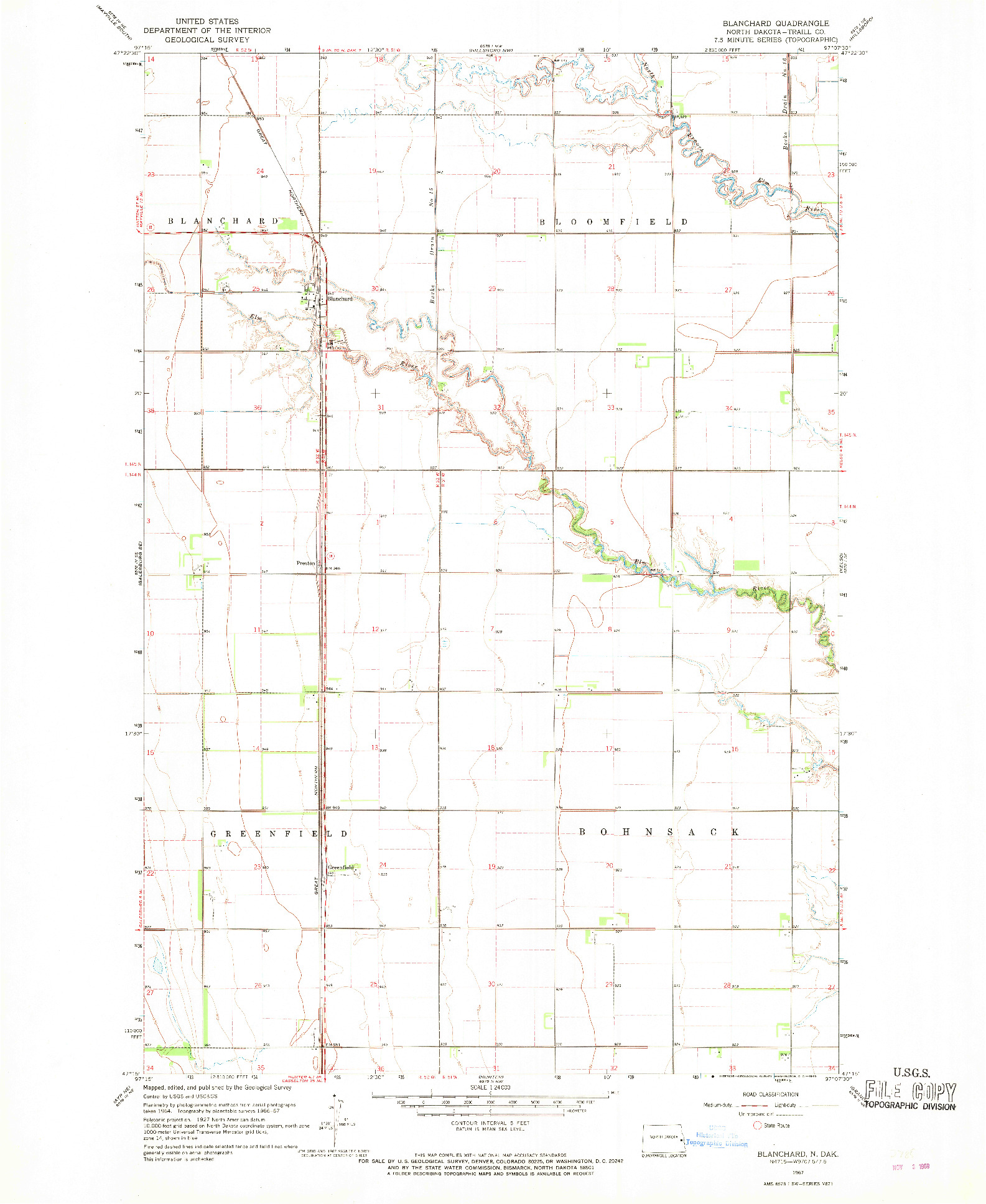 USGS 1:24000-SCALE QUADRANGLE FOR BLANCHARD, ND 1967