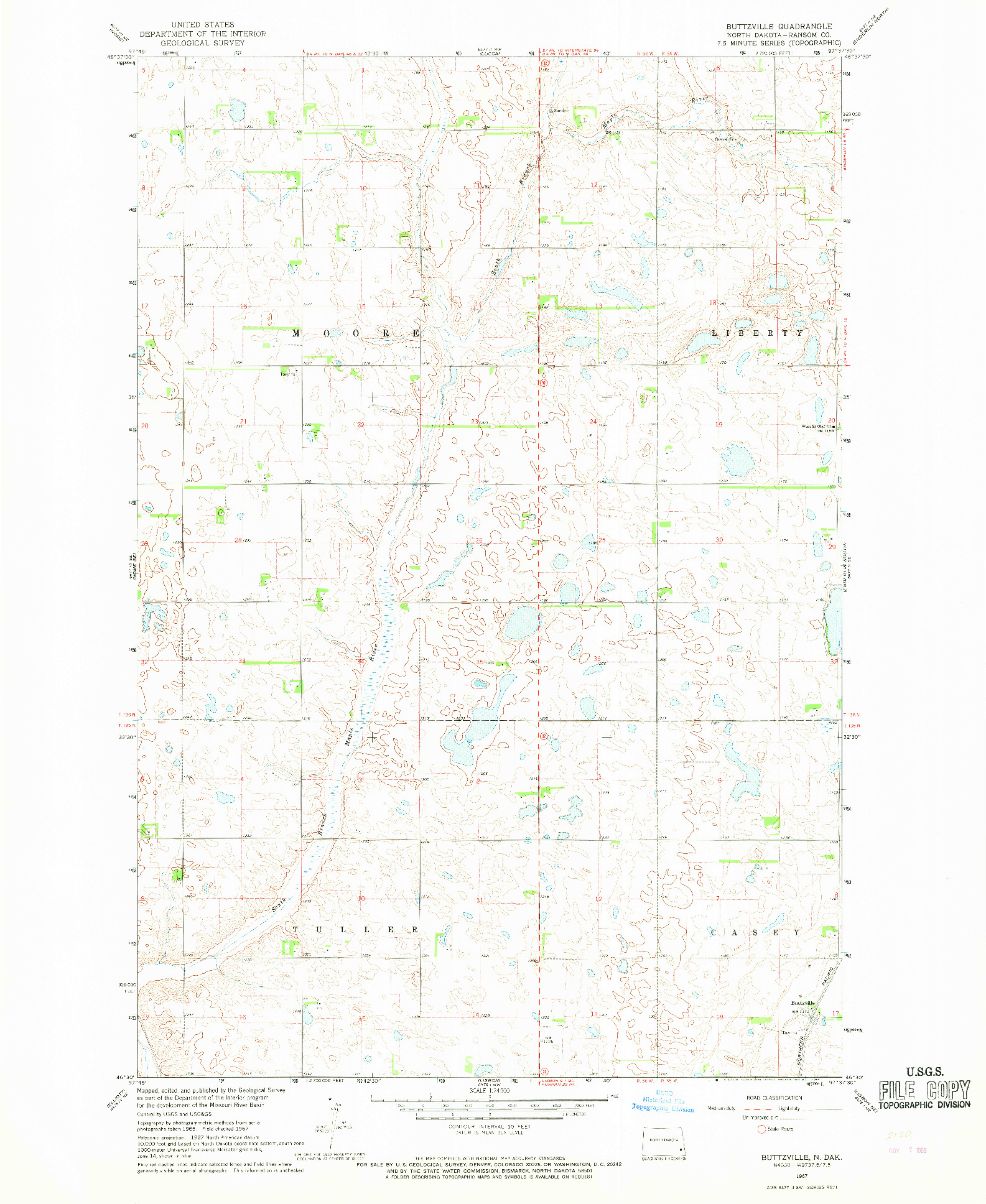 USGS 1:24000-SCALE QUADRANGLE FOR BUTTZVILLE, ND 1967