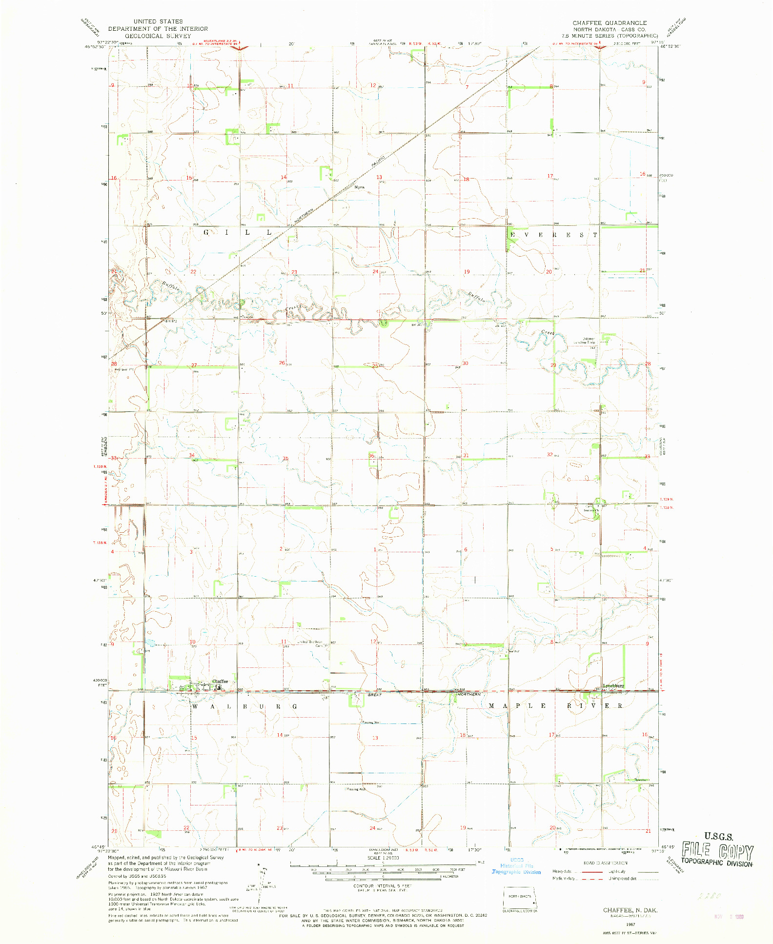 USGS 1:24000-SCALE QUADRANGLE FOR CHAFFEE, ND 1967