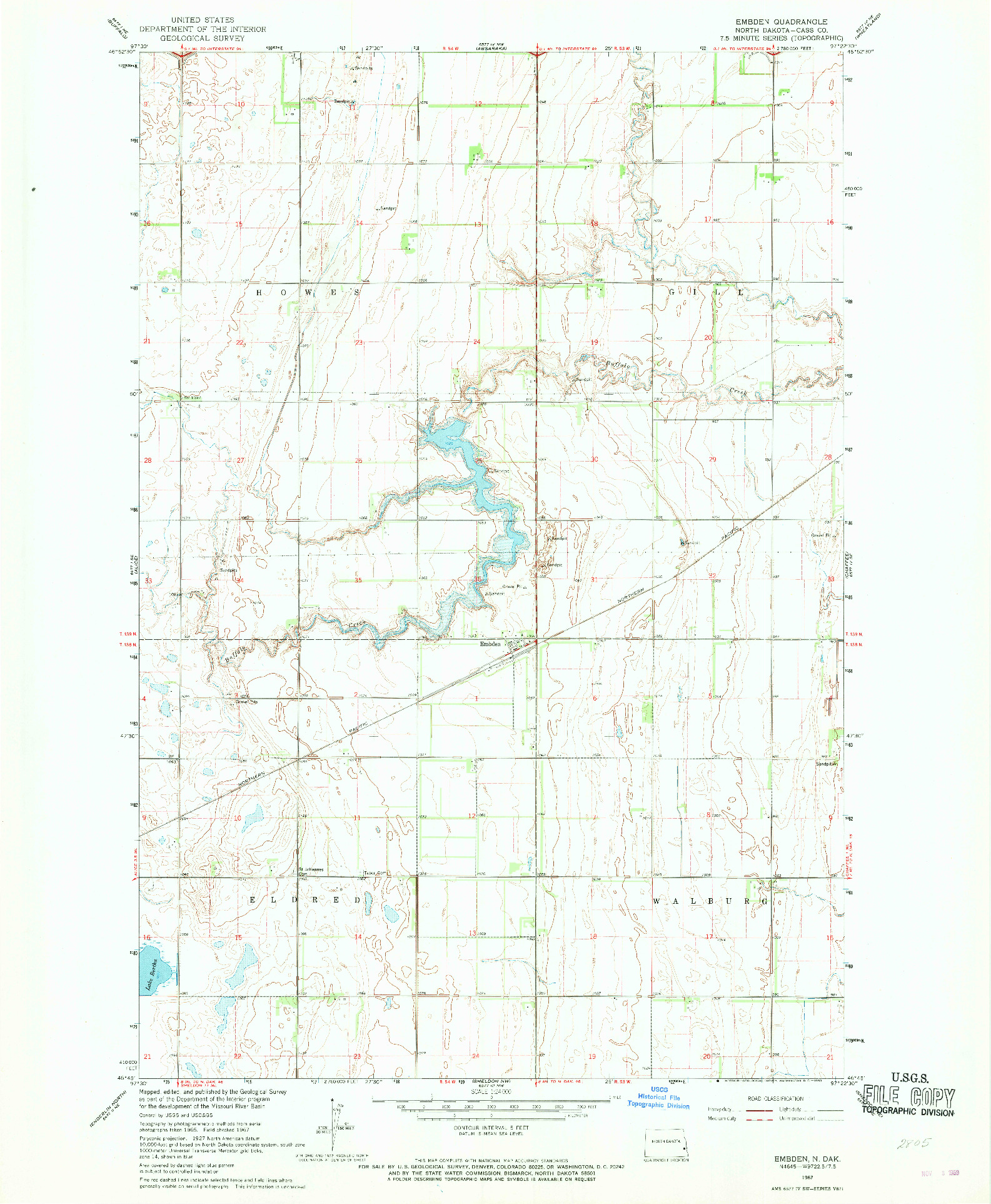 USGS 1:24000-SCALE QUADRANGLE FOR EMBDEN, ND 1967