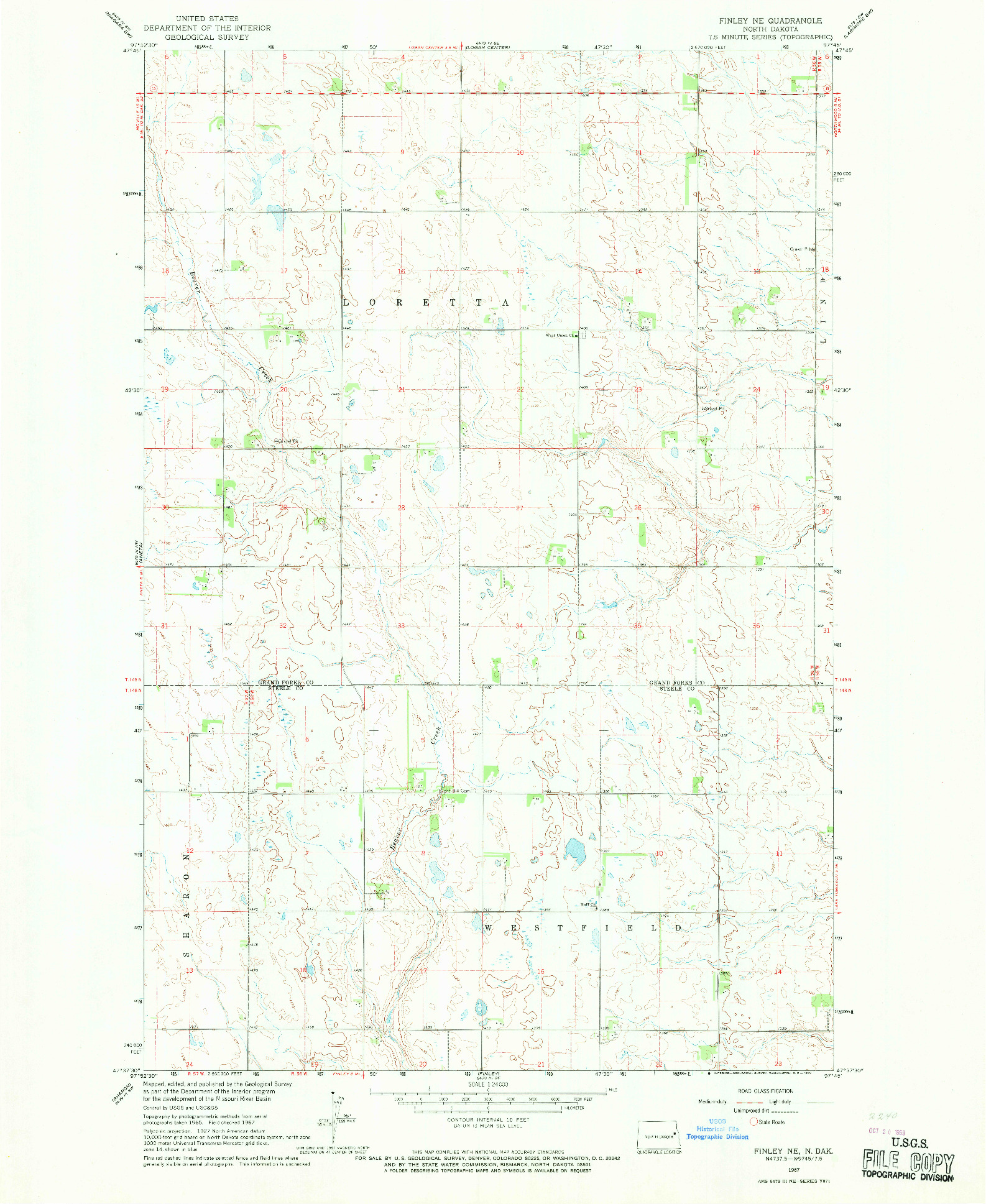 USGS 1:24000-SCALE QUADRANGLE FOR FINLEY NE, ND 1967