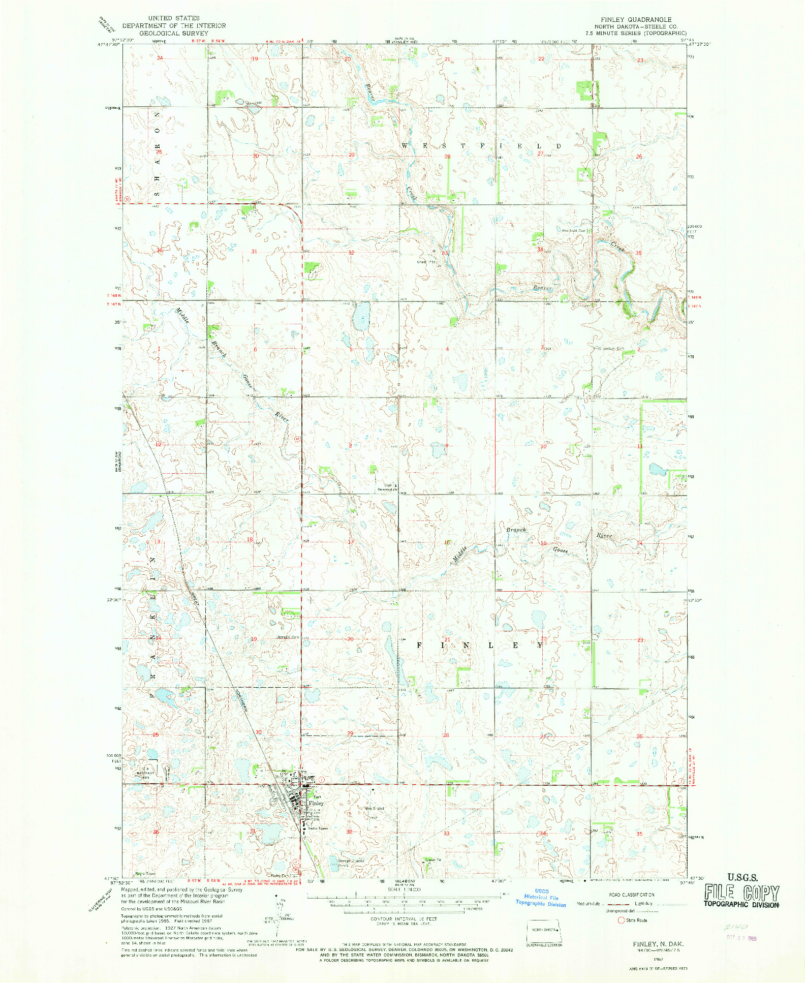 USGS 1:24000-SCALE QUADRANGLE FOR FINLEY, ND 1967