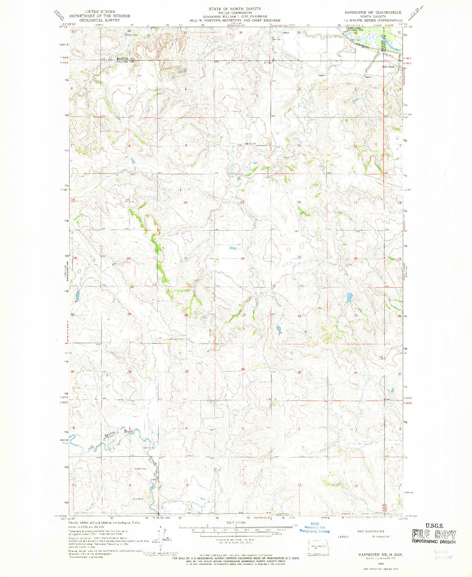 USGS 1:24000-SCALE QUADRANGLE FOR HANNOVER NE, ND 1968