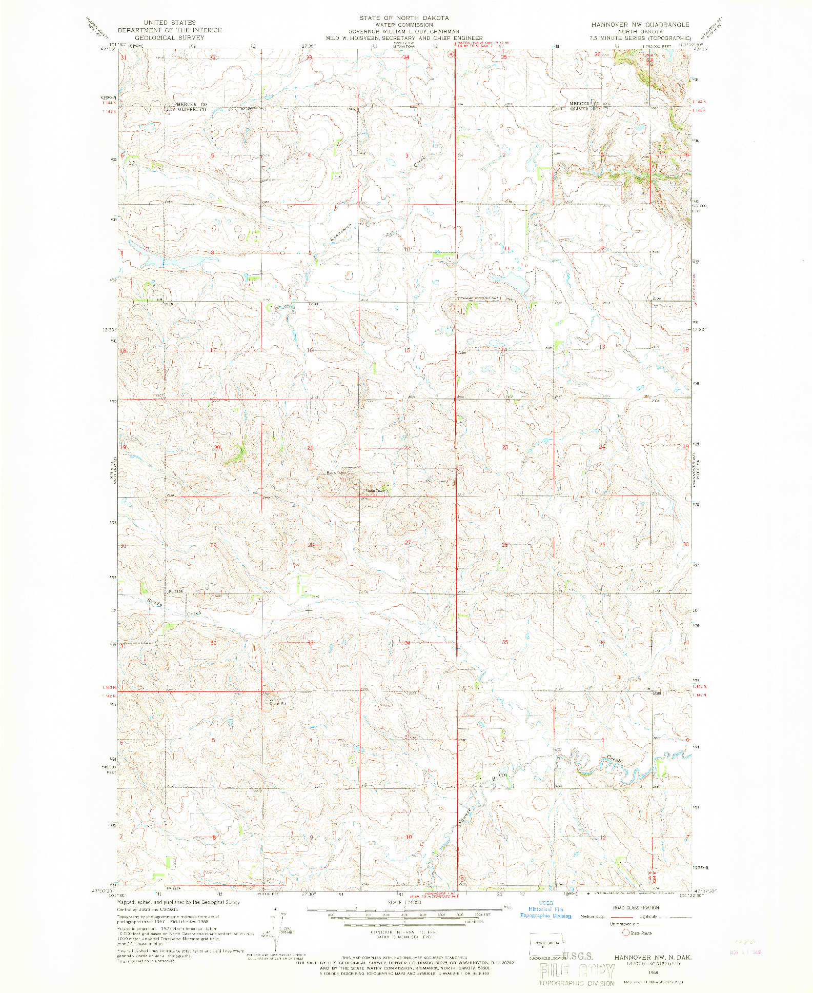 USGS 1:24000-SCALE QUADRANGLE FOR HANNOVER NW, ND 1968