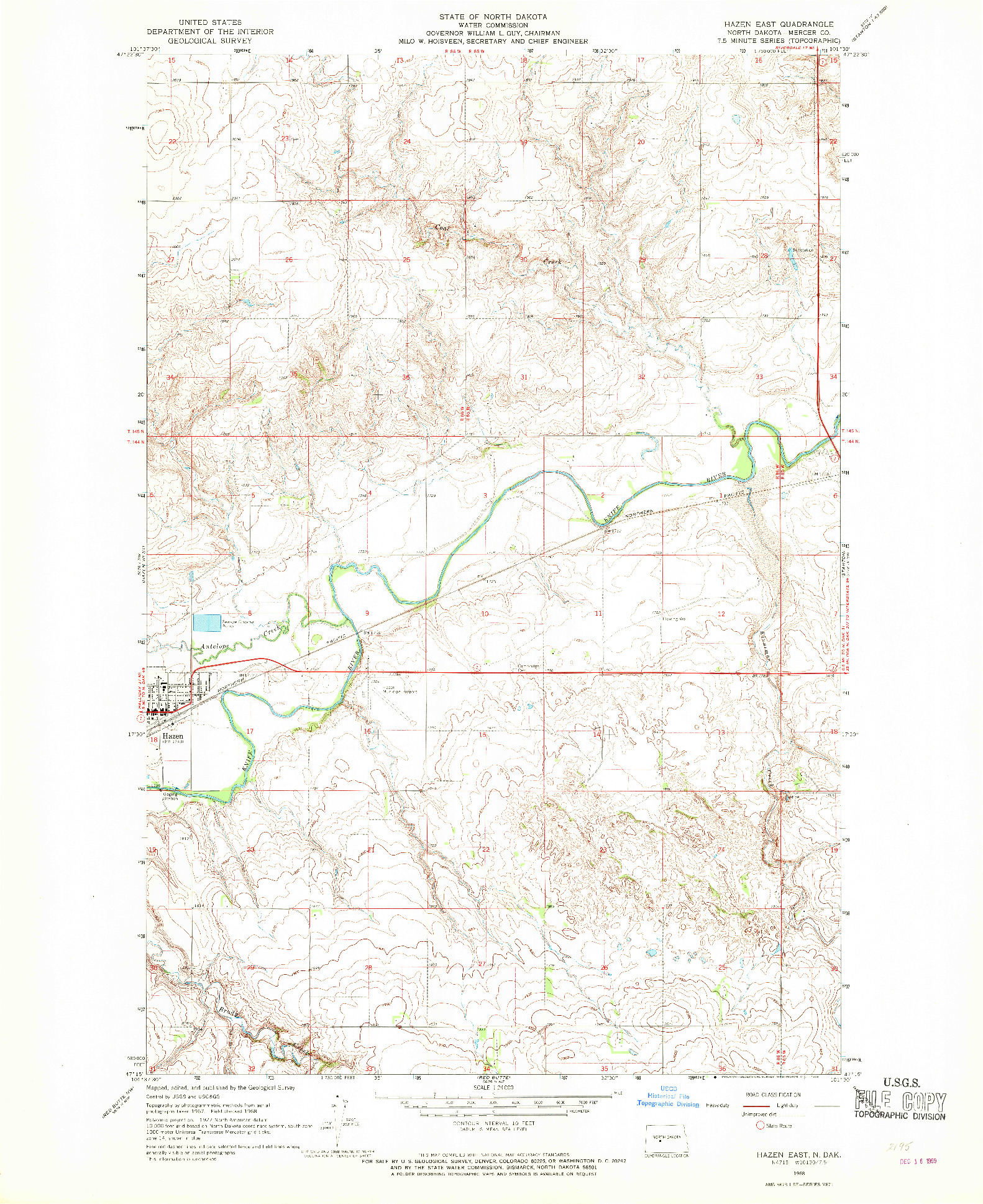 USGS 1:24000-SCALE QUADRANGLE FOR HAZEN EAST, ND 1968
