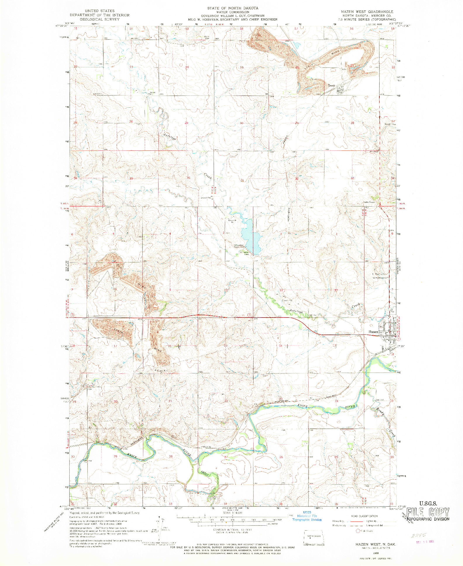 USGS 1:24000-SCALE QUADRANGLE FOR HAZEN WEST, ND 1968