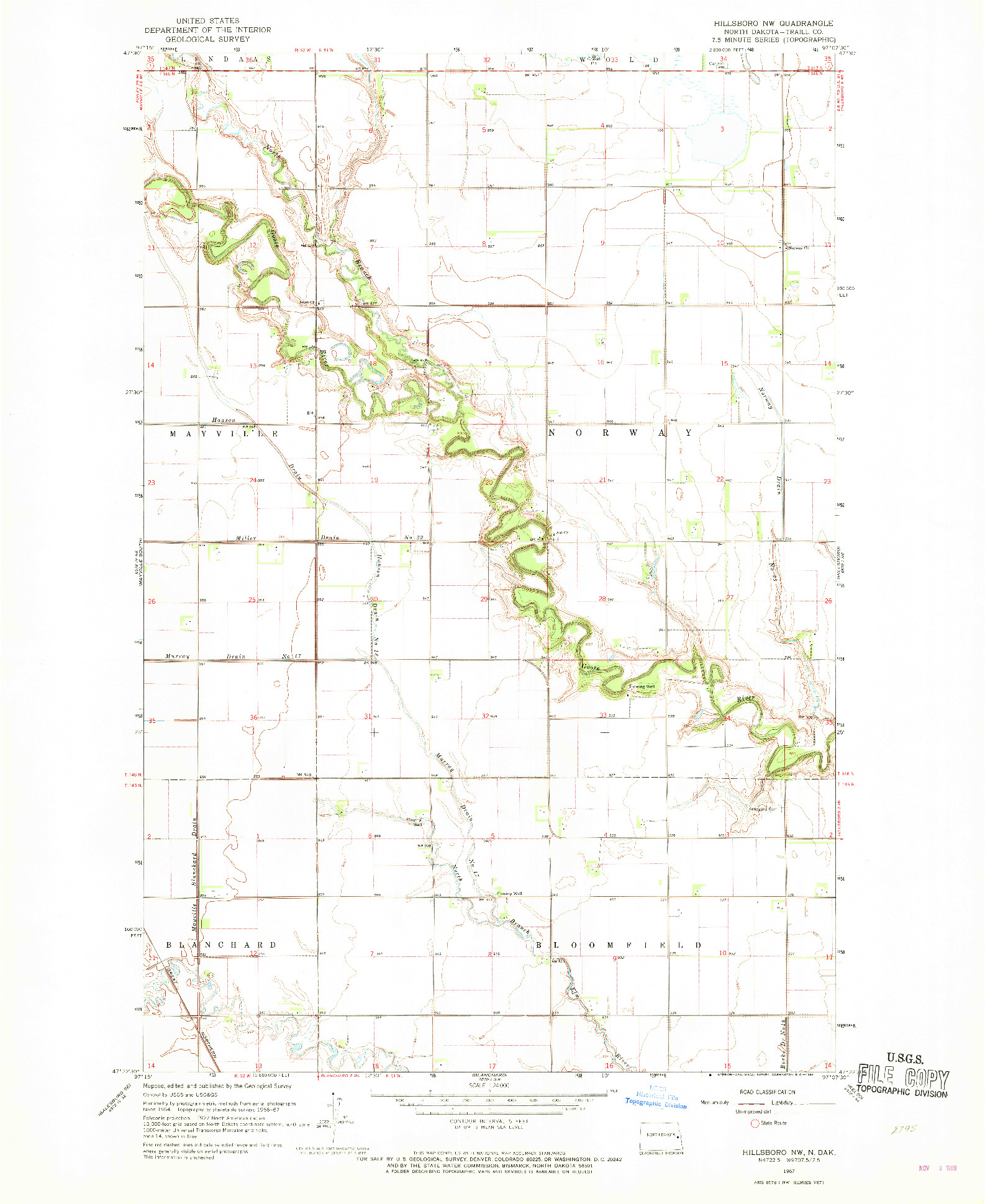 USGS 1:24000-SCALE QUADRANGLE FOR HILLSBORO NW, ND 1967