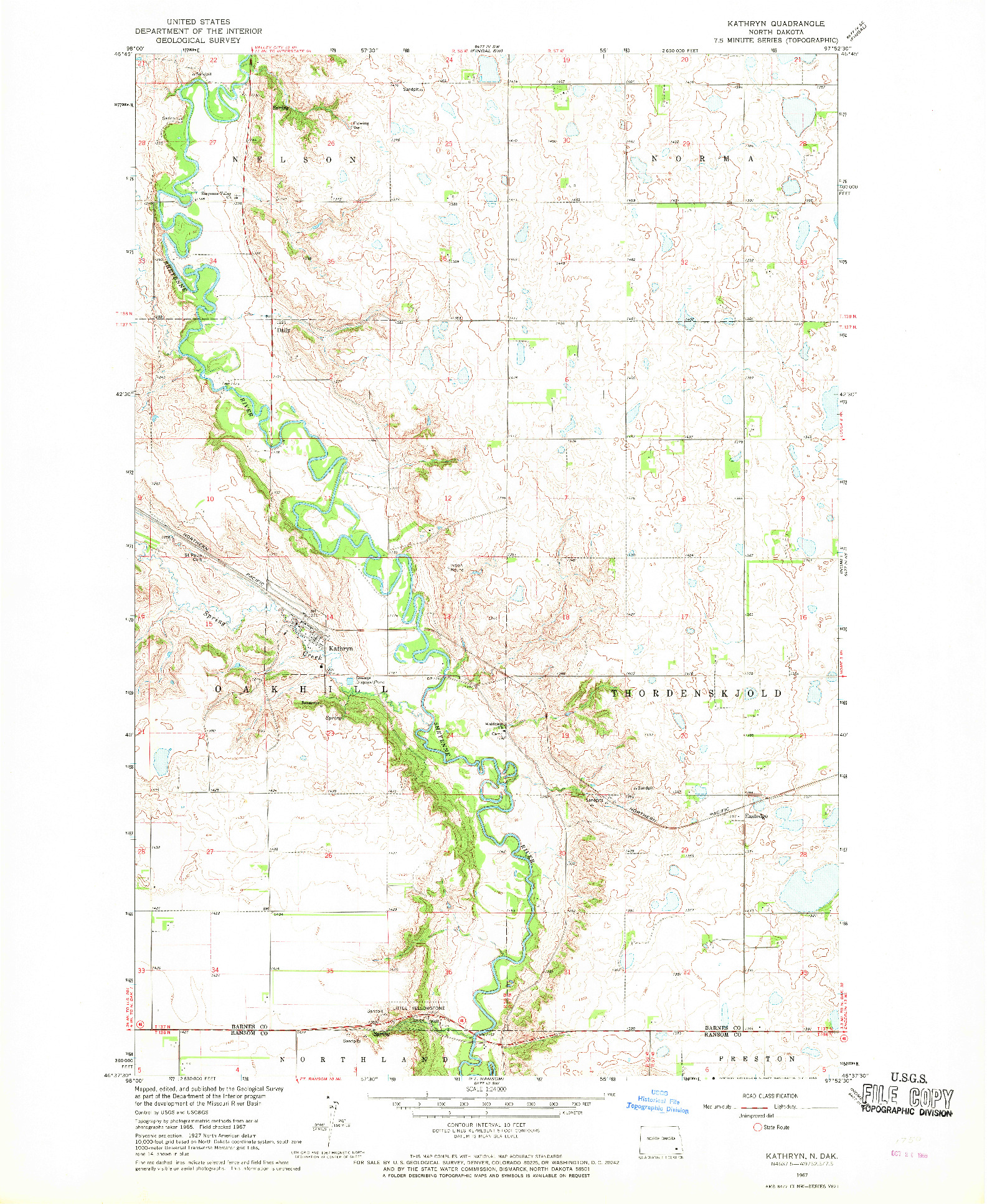 USGS 1:24000-SCALE QUADRANGLE FOR KATHRYN, ND 1967