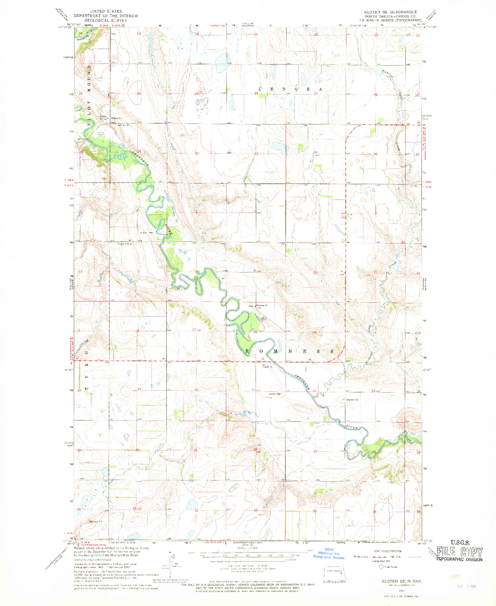 USGS 1:24000-SCALE QUADRANGLE FOR KLOTEN SE, ND 1967