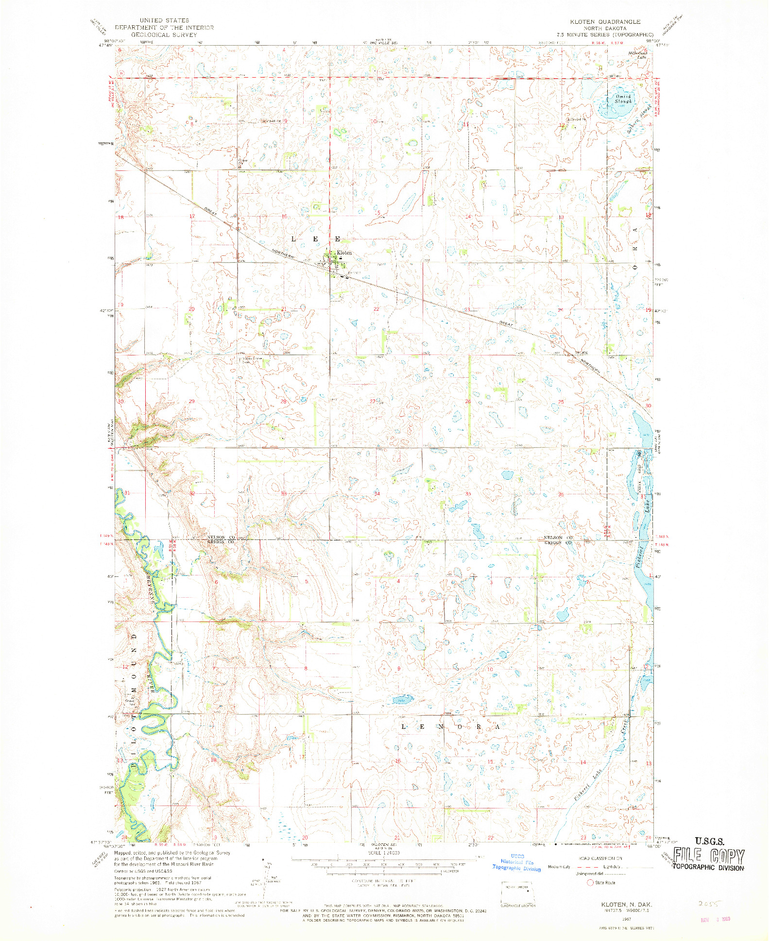 USGS 1:24000-SCALE QUADRANGLE FOR KLOTEN, ND 1967