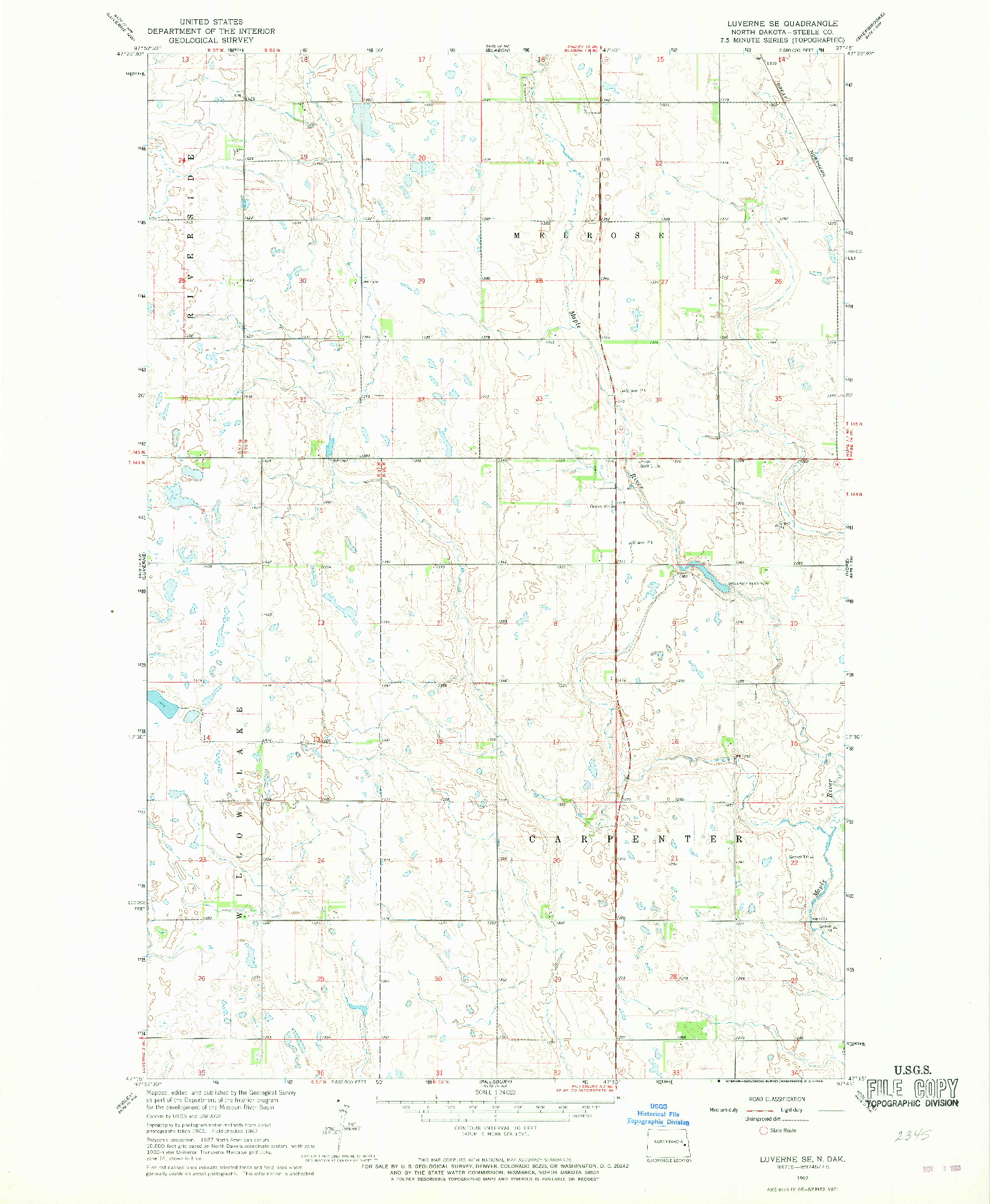 USGS 1:24000-SCALE QUADRANGLE FOR LUVERNE SE, ND 1967