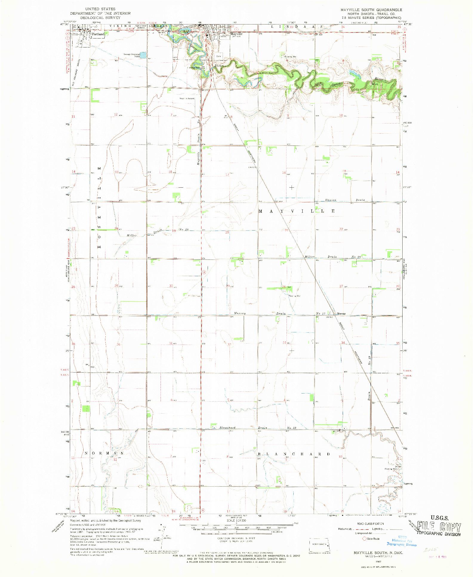 USGS 1:24000-SCALE QUADRANGLE FOR MAYVILLE SOUTH, ND 1967