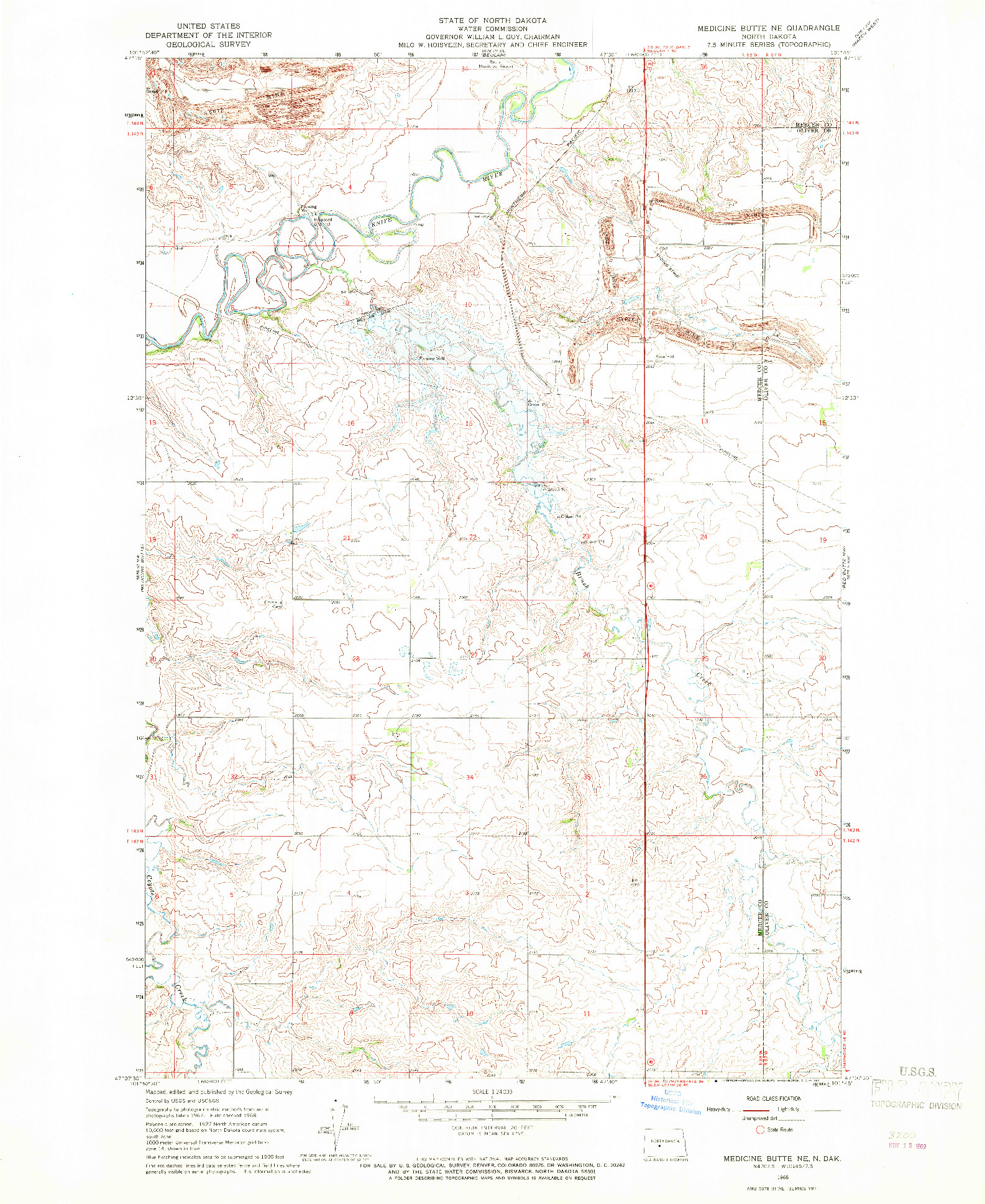 USGS 1:24000-SCALE QUADRANGLE FOR MEDICINE BUTTE NE, ND 1968