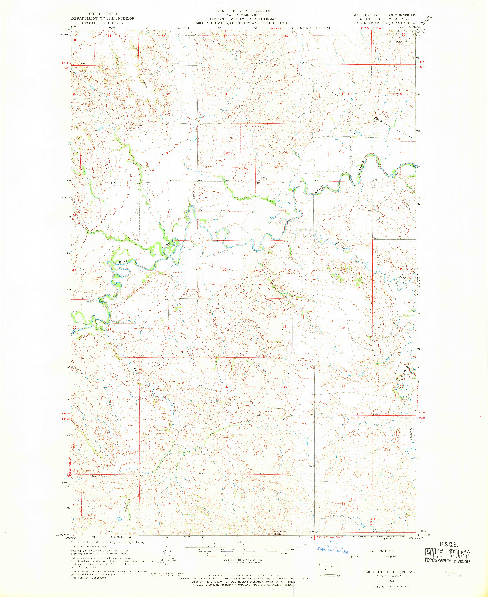 USGS 1:24000-SCALE QUADRANGLE FOR MEDICINE BUTTE, ND 1968