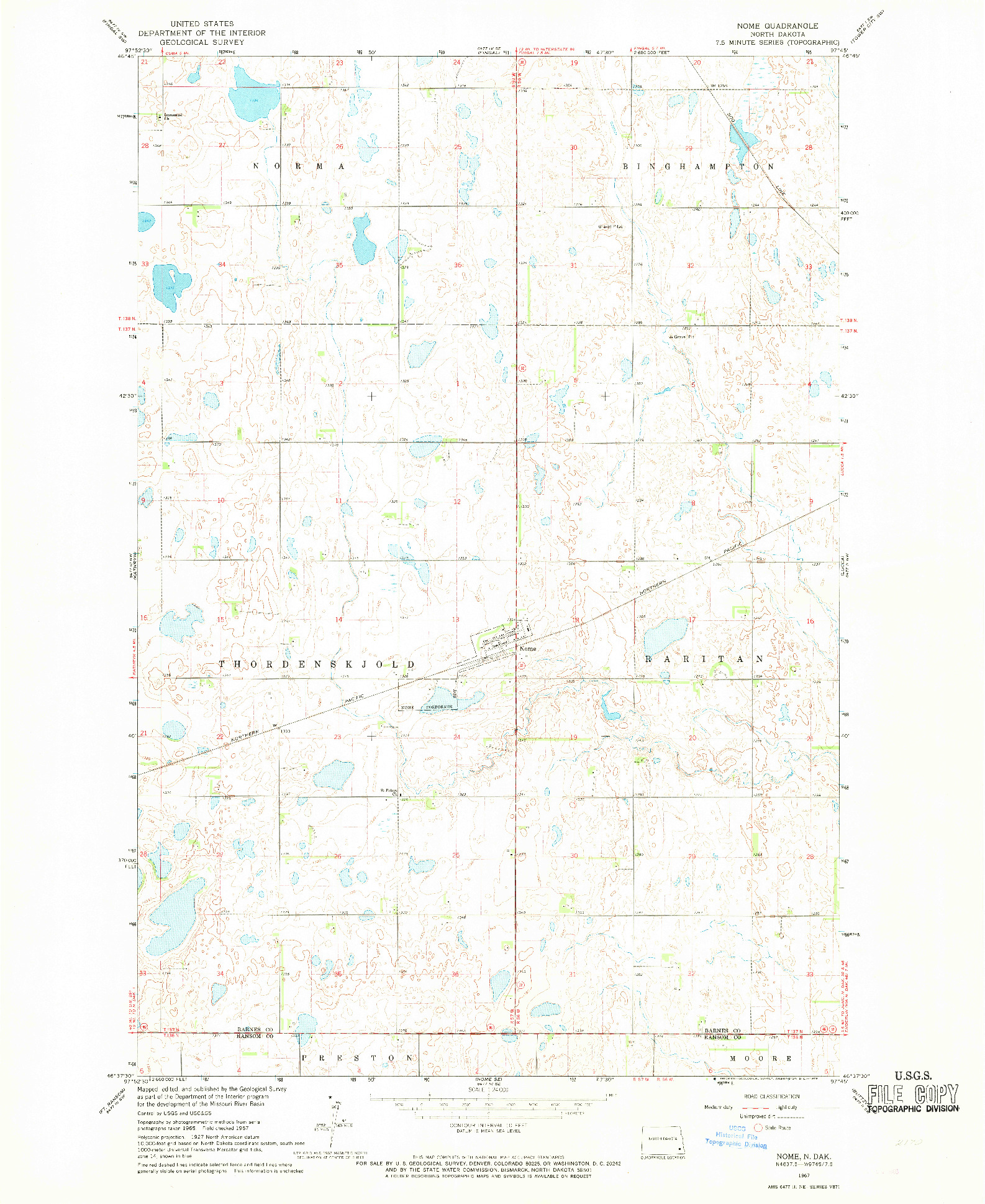 USGS 1:24000-SCALE QUADRANGLE FOR NOME, ND 1967