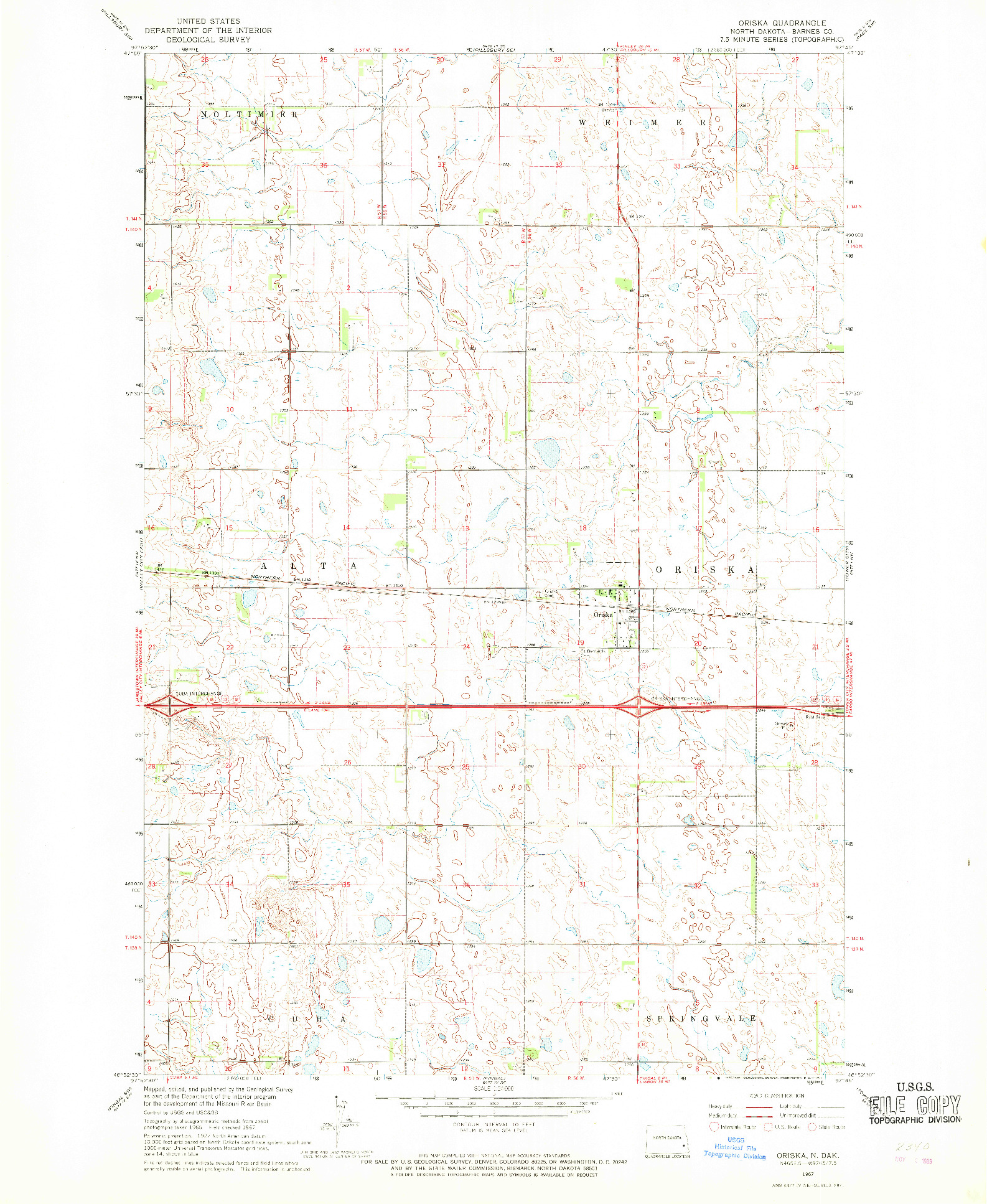 USGS 1:24000-SCALE QUADRANGLE FOR ORISKA, ND 1967