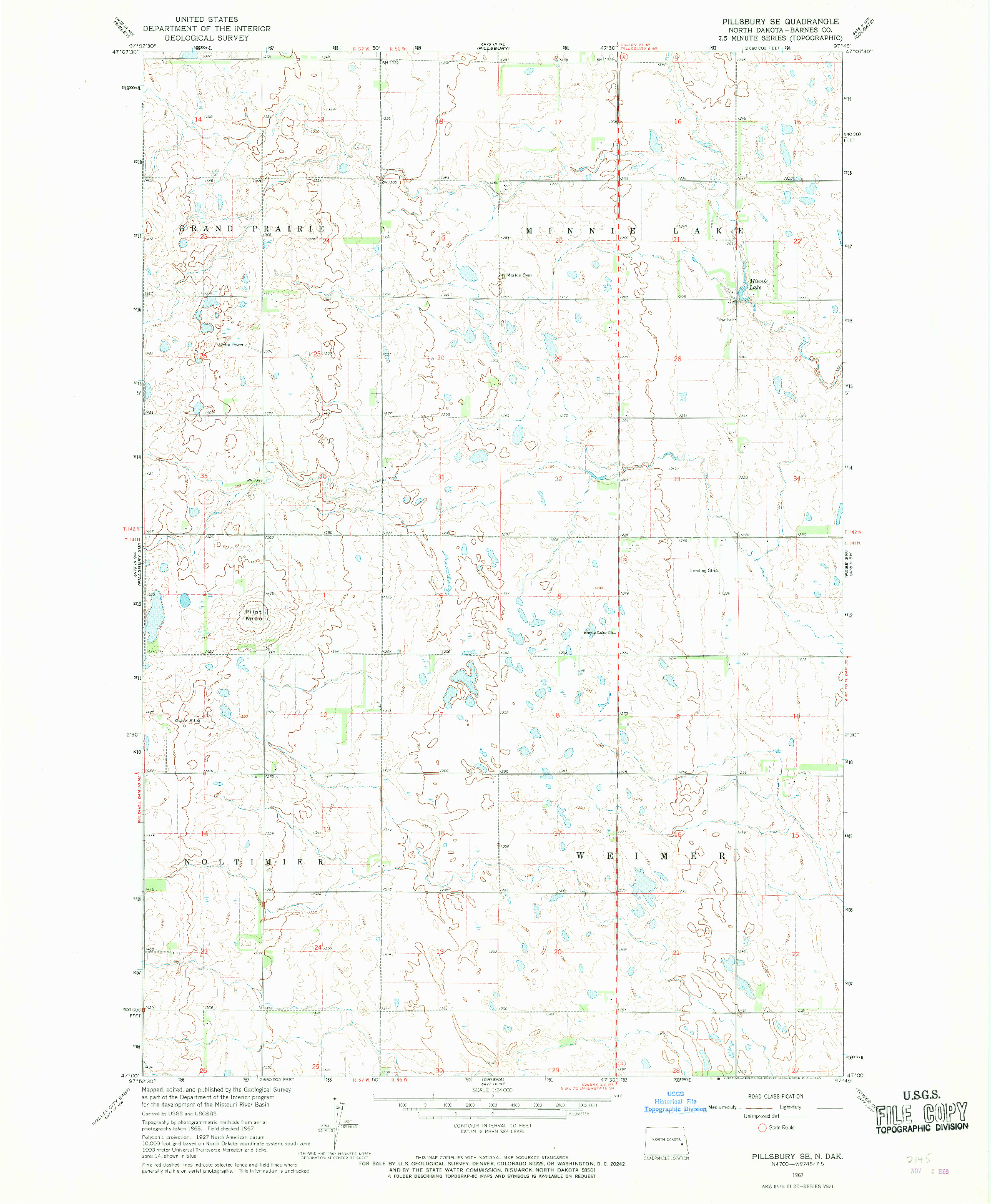 USGS 1:24000-SCALE QUADRANGLE FOR PILLSBURY SE, ND 1967