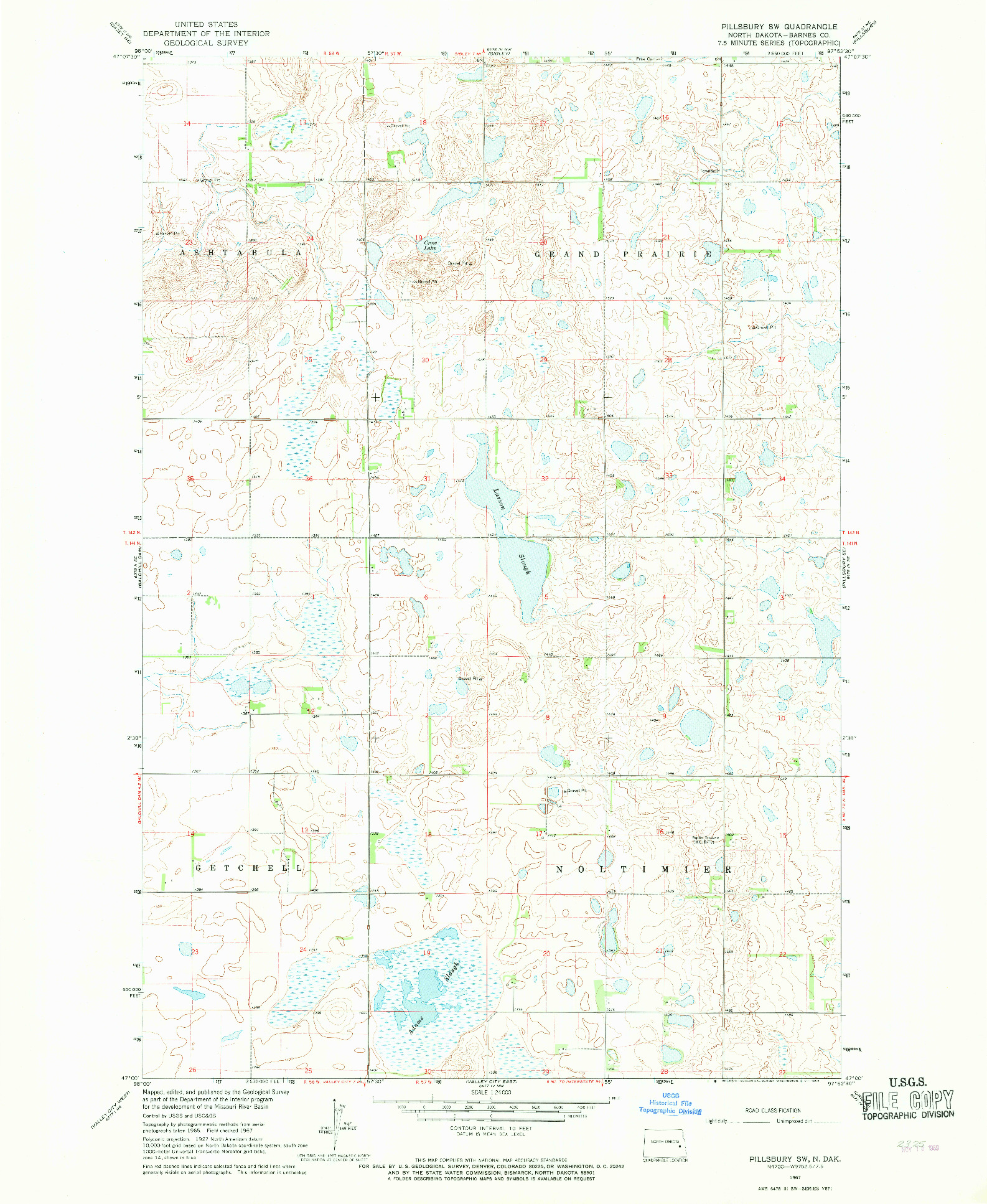 USGS 1:24000-SCALE QUADRANGLE FOR PILLSBURY SW, ND 1967