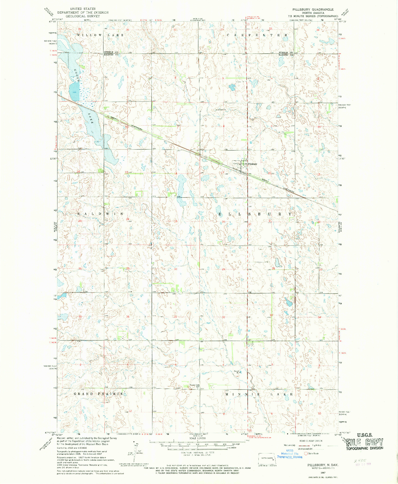 USGS 1:24000-SCALE QUADRANGLE FOR PILLSBURY, ND 1967