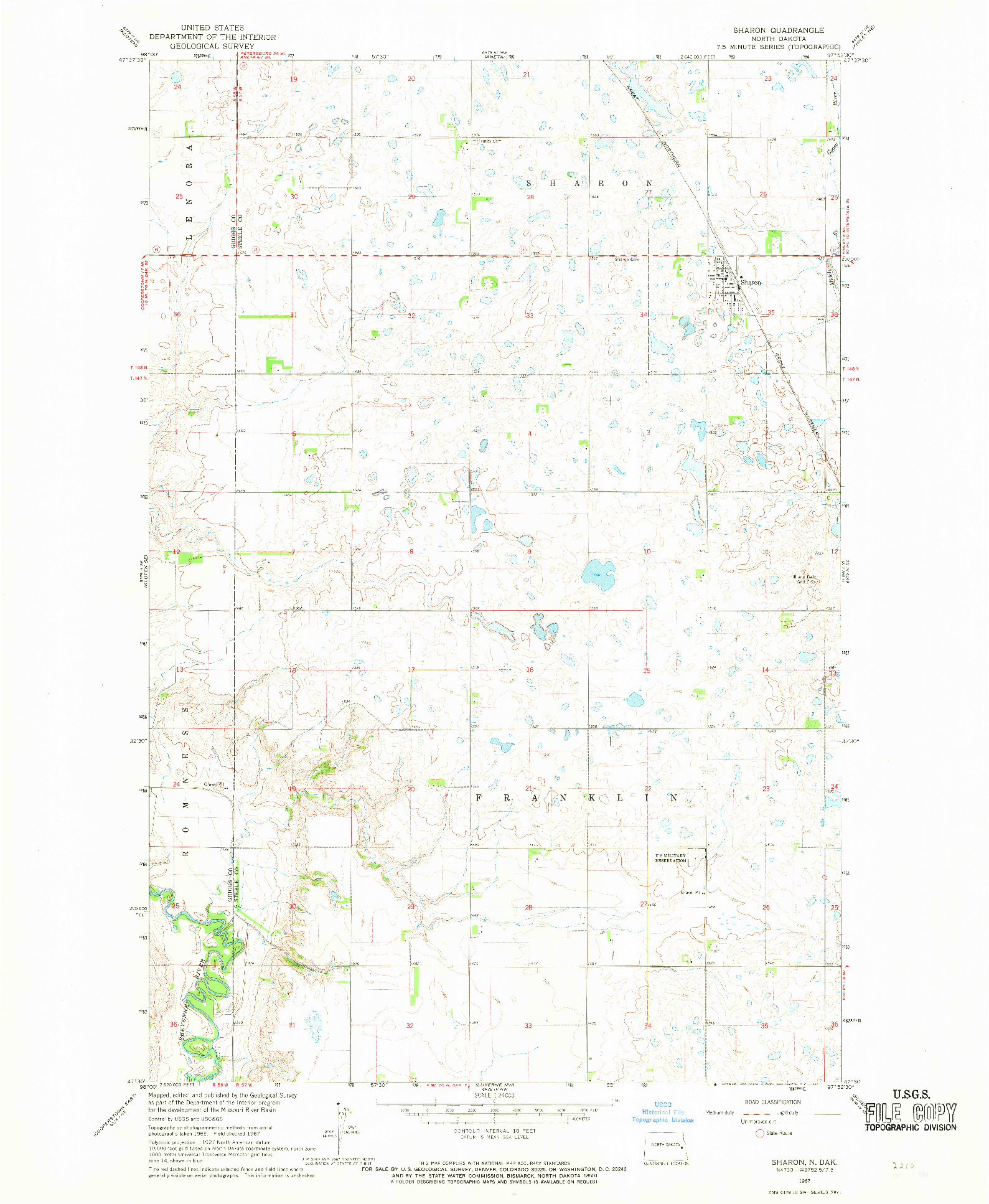 USGS 1:24000-SCALE QUADRANGLE FOR SHARON, ND 1967