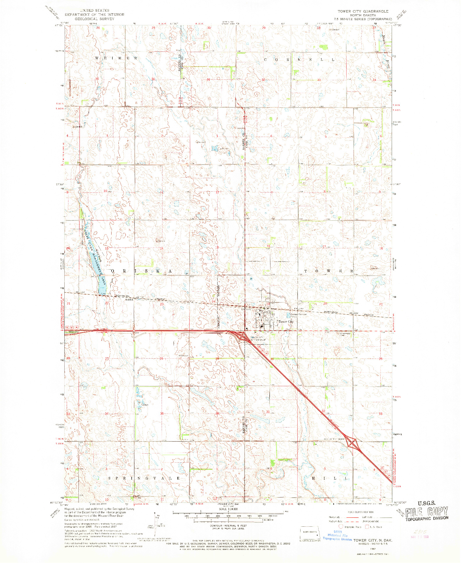 USGS 1:24000-SCALE QUADRANGLE FOR TOWER CITY, ND 1967