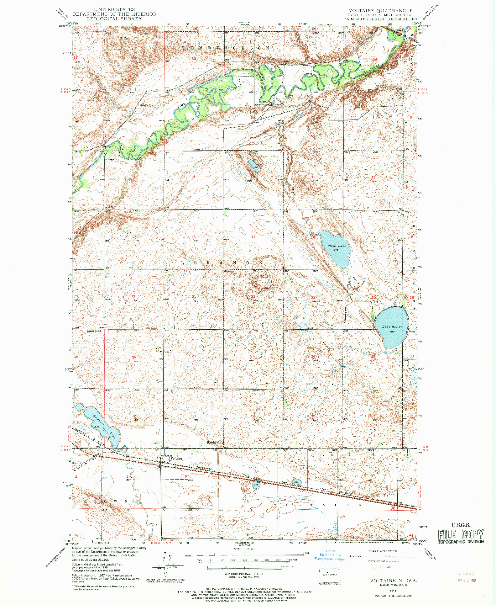 USGS 1:24000-SCALE QUADRANGLE FOR VOLTAIRE, ND 1948