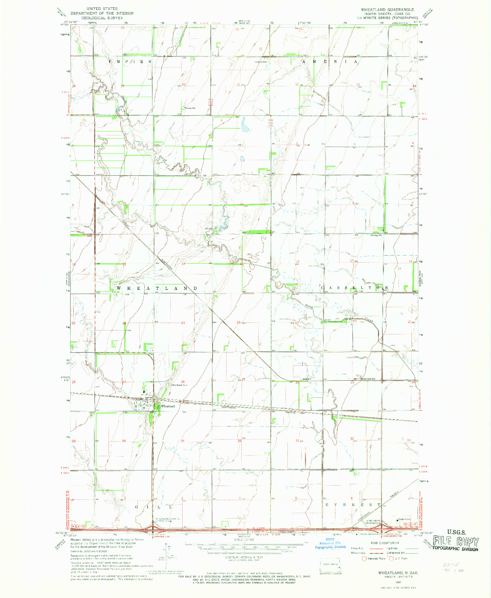 USGS 1:24000-SCALE QUADRANGLE FOR WHEATLAND, ND 1967