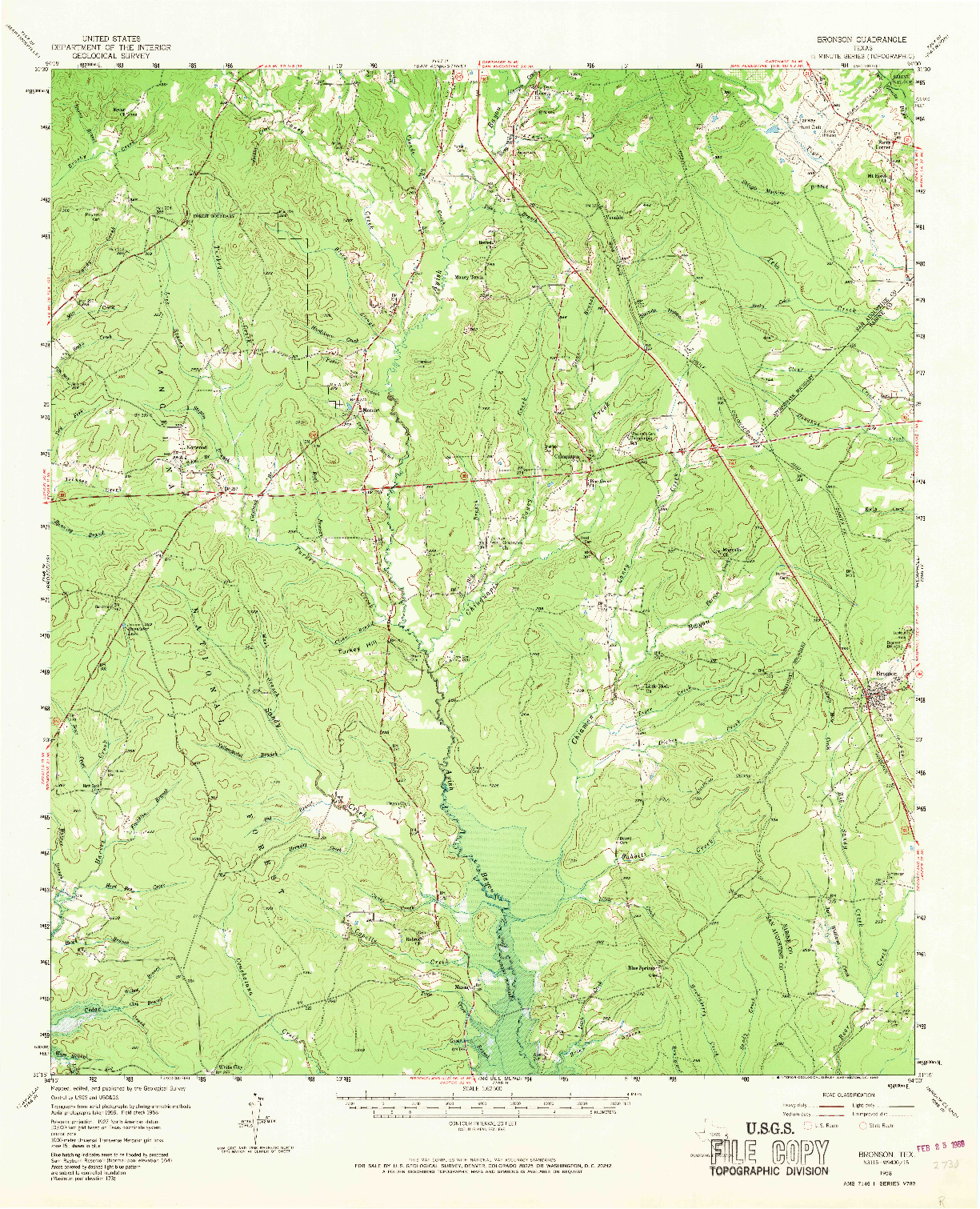 USGS 1:62500-SCALE QUADRANGLE FOR BRONSON, TX 1958