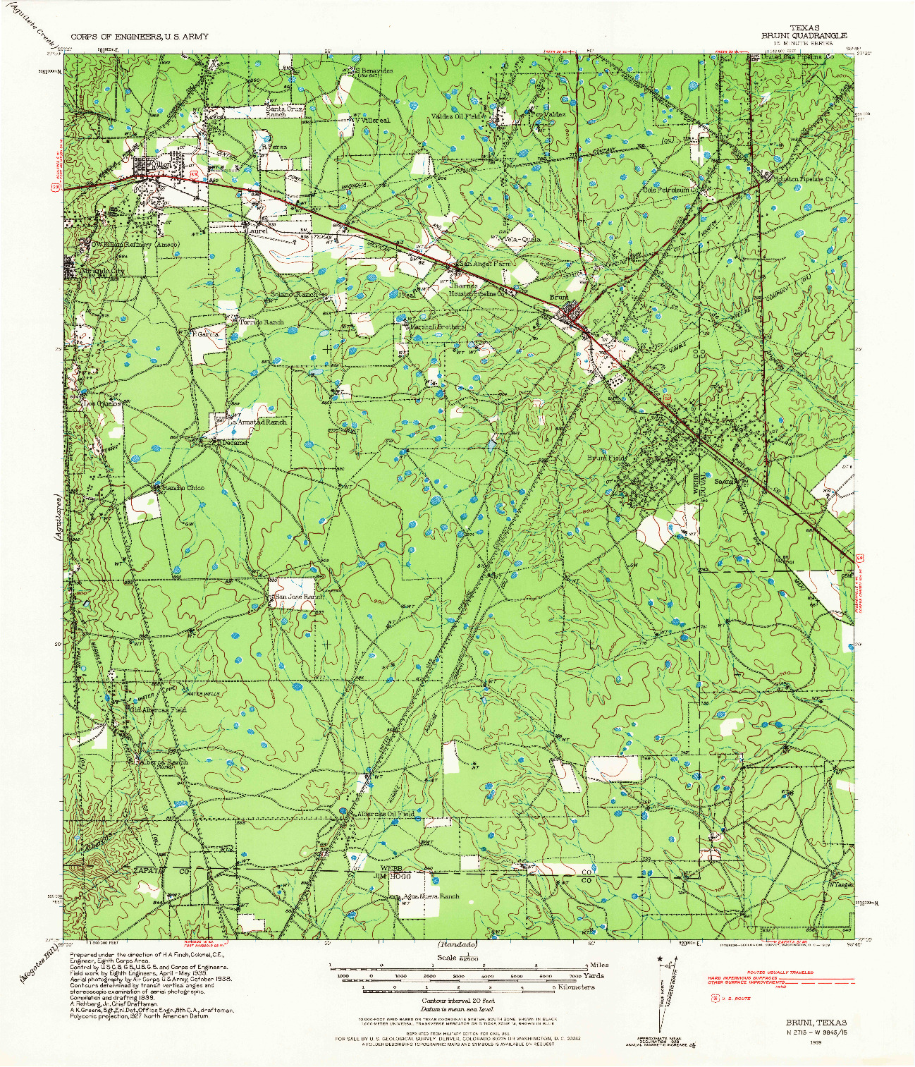 USGS 1:62500-SCALE QUADRANGLE FOR BRUNI, TX 1939