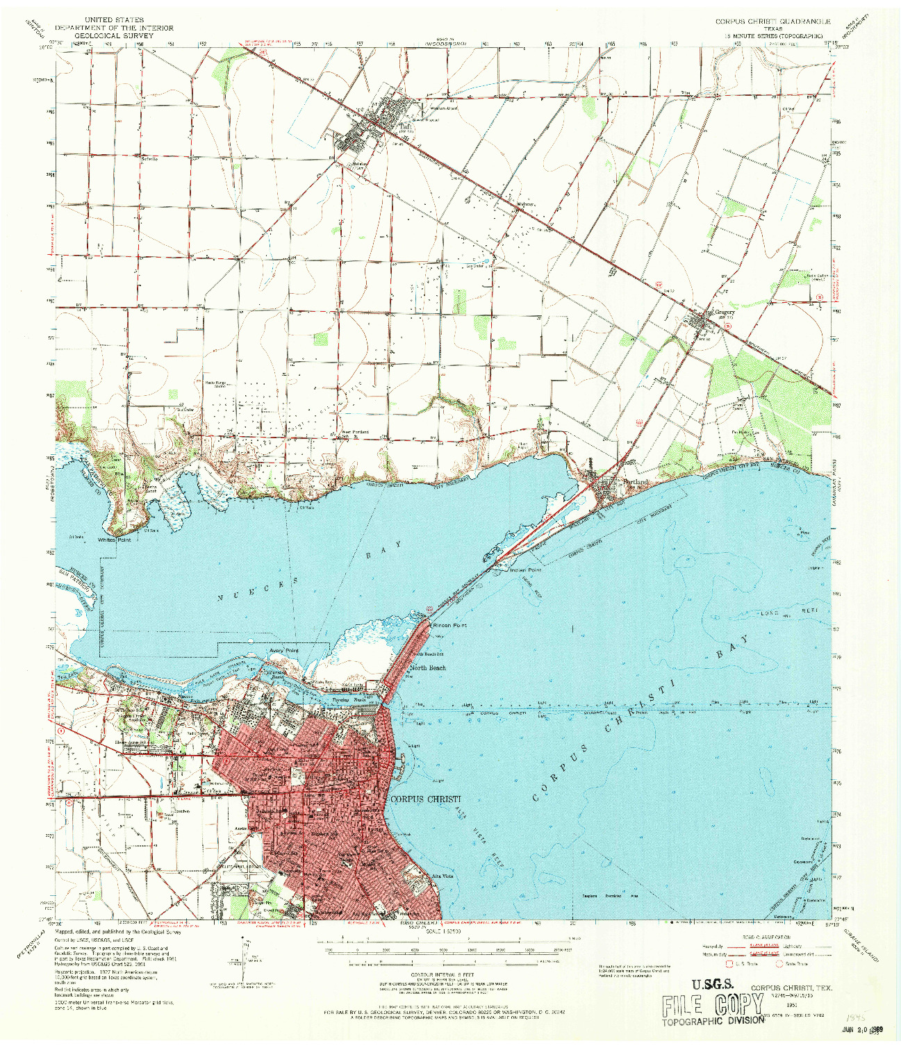 USGS 1:62500-SCALE QUADRANGLE FOR CORPUS CHRISTI, TX 1951