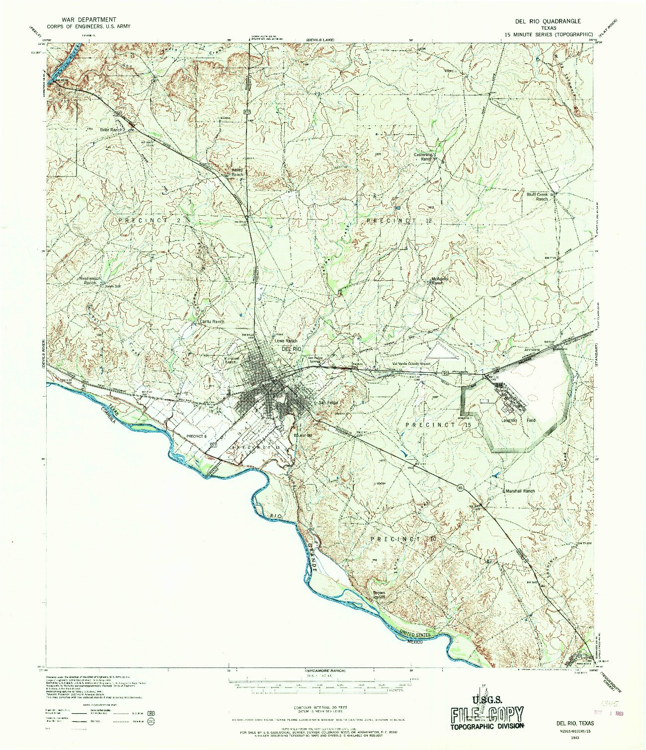 USGS 1:62500-SCALE QUADRANGLE FOR DEL RIO, TX 1943
